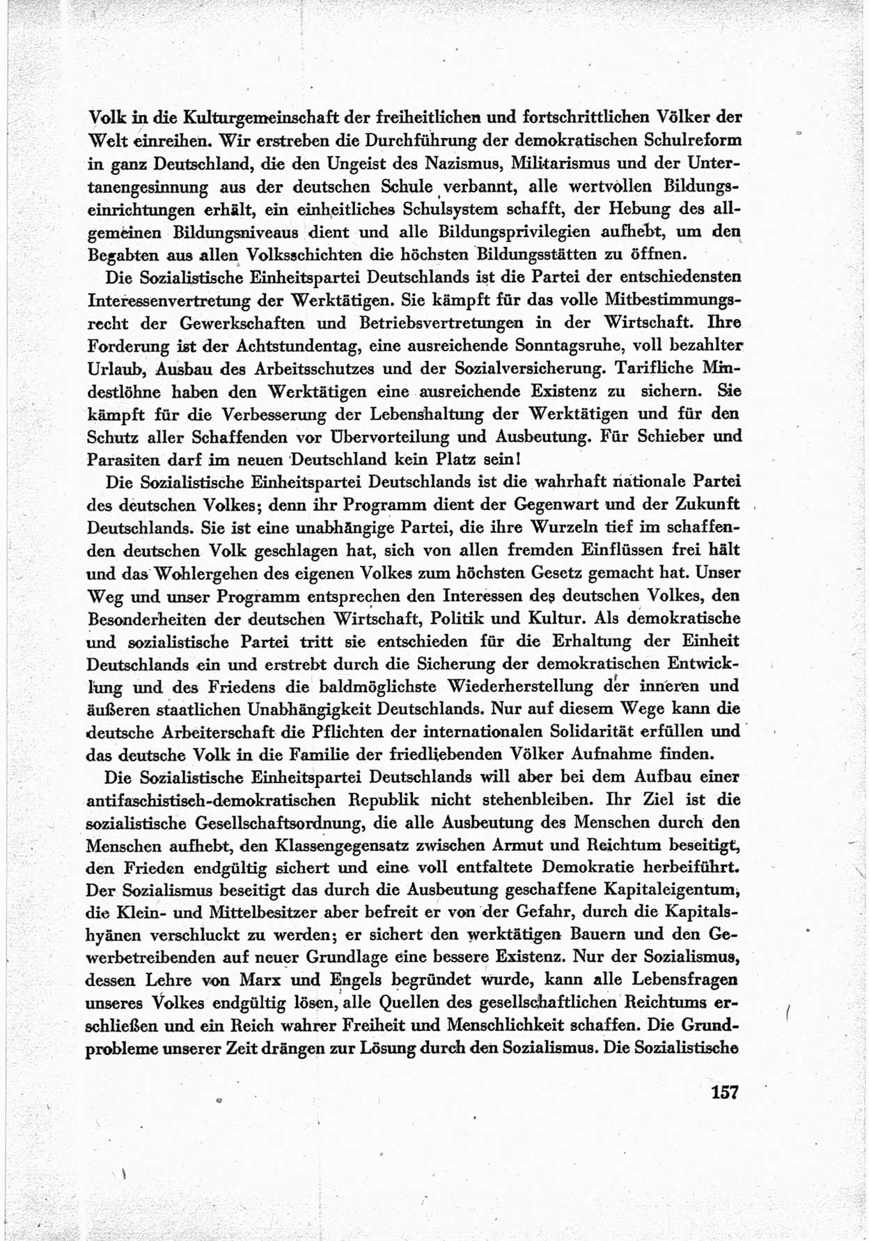 40. Parteitag der Sozialdemokratischen Partei Deutschlands (SPD) [Sowjetische Besatzungszone (SBZ) Deutschlands] am 19. und 20. April 1946 in Berlin, Seite 157 (40. PT SPD SBZ Dtl. 1946, S. 157)