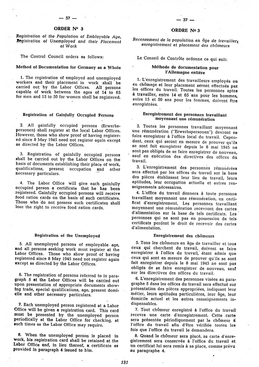 Amtsblatt des Kontrollrats (ABlKR) in Deutschland 1946, Seite 131/1 (ABlKR Dtl. 1946, S. 131/1)