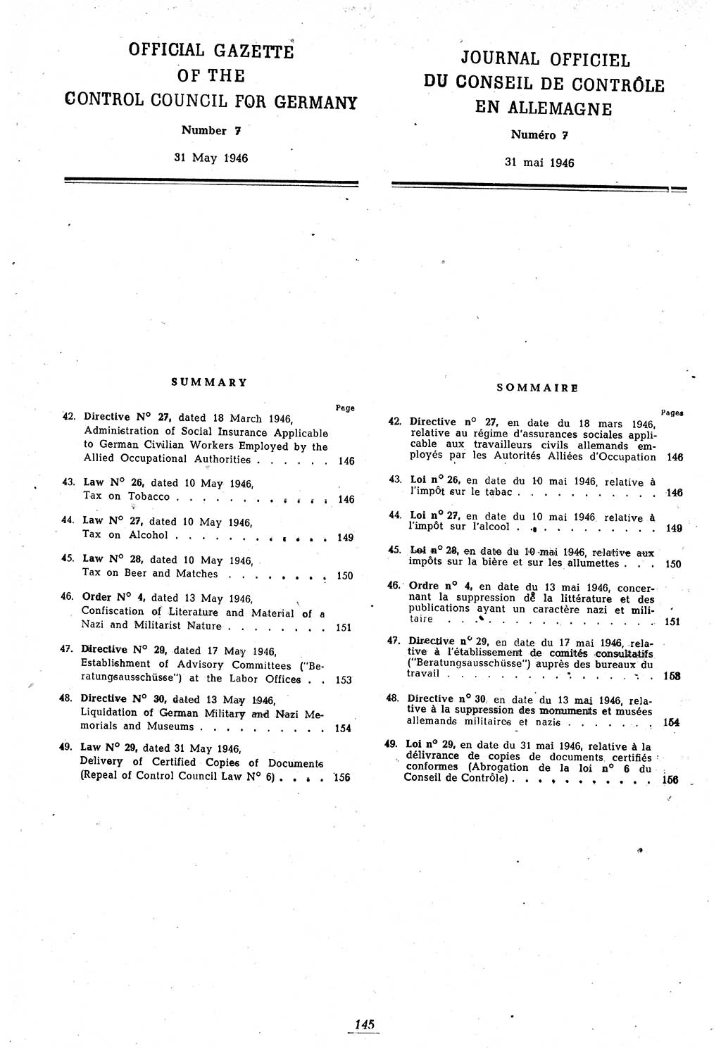 Amtsblatt des Kontrollrats (ABlKR) in Deutschland 1946, Seite 145/1 (ABlKR Dtl. 1946, S. 145/1)