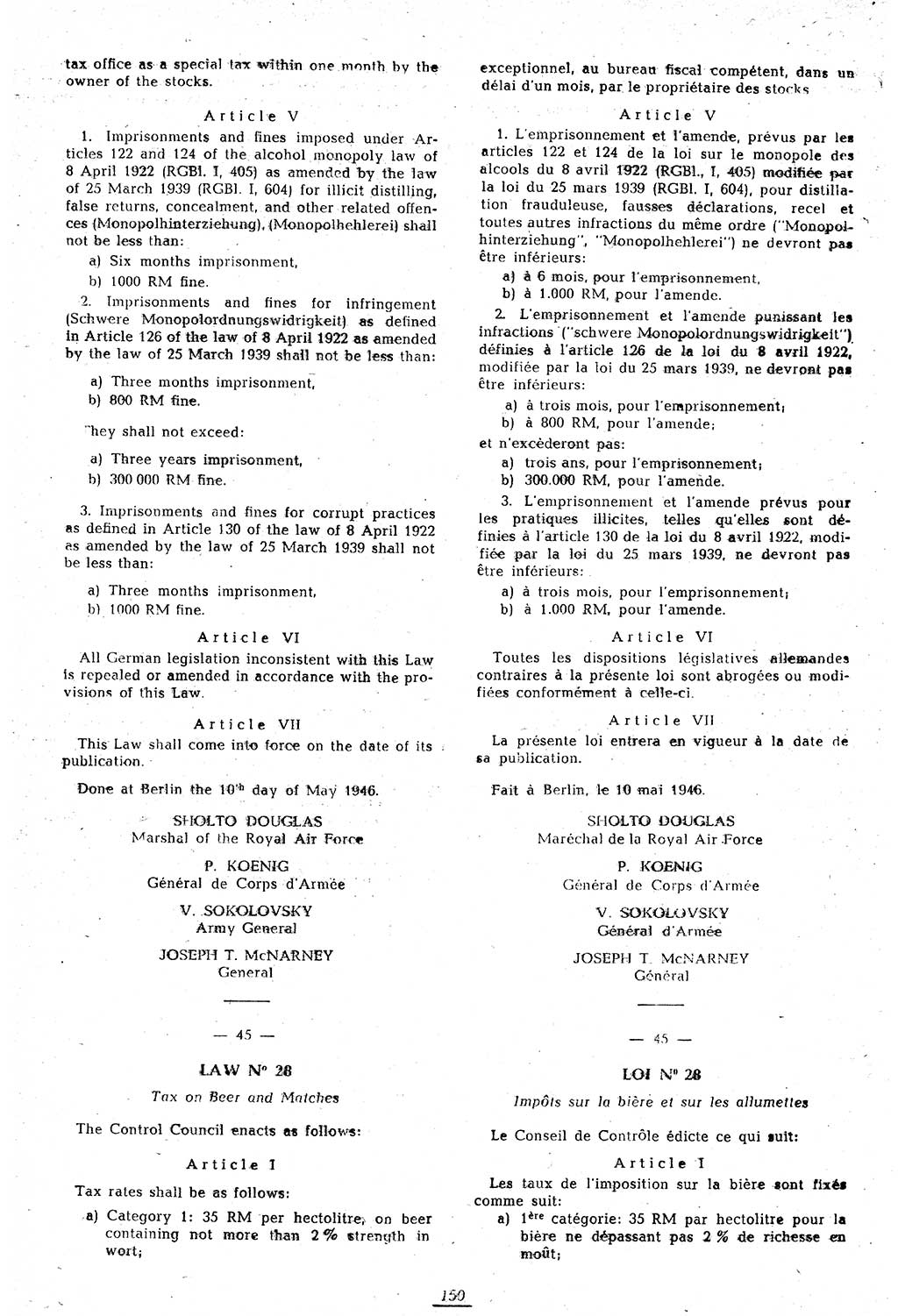 Amtsblatt des Kontrollrats (ABlKR) in Deutschland 1946, Seite 150/1 (ABlKR Dtl. 1946, S. 150/1)
