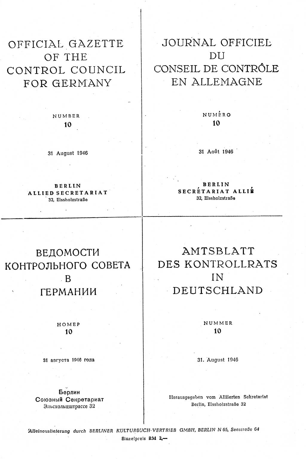 Amtsblatt des Kontrollrats (ABlKR) in Deutschland 1946, Seite 170 (ABlKR Dtl. 1946, S. 170)