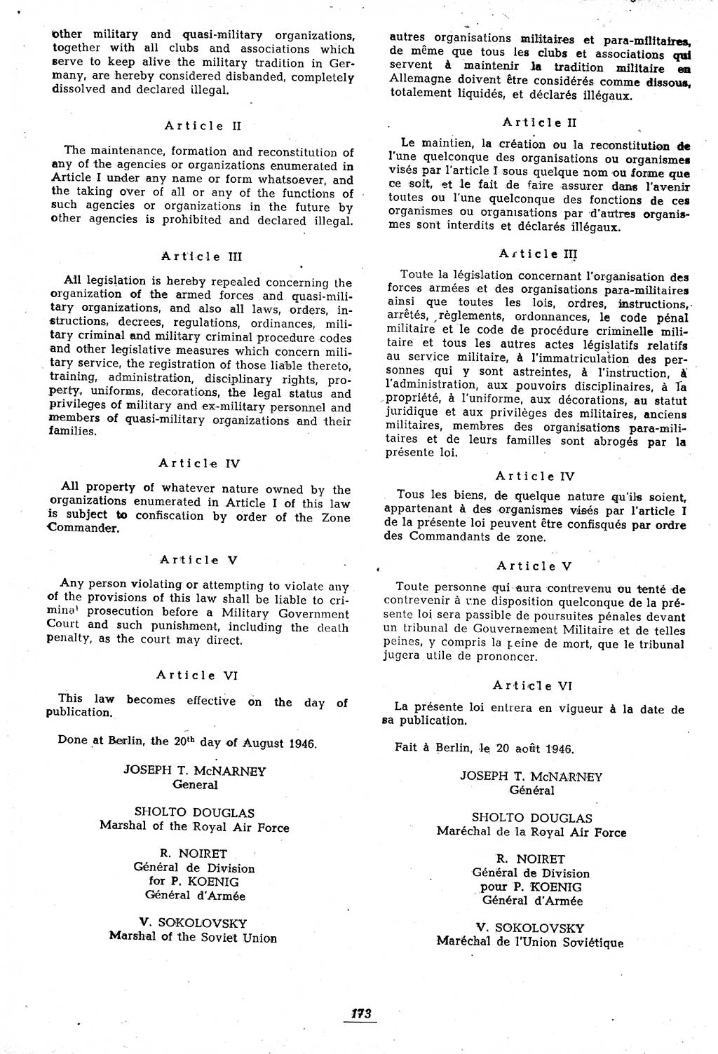 Amtsblatt des Kontrollrats (ABlKR) in Deutschland 1946, Seite 173/1 (ABlKR Dtl. 1946, S. 173/1)