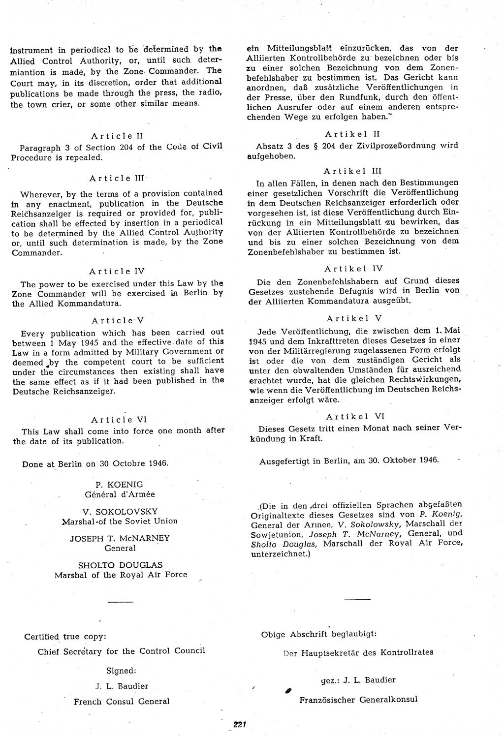 Amtsblatt des Kontrollrats (ABlKR) in Deutschland 1946, Seite 221/2 (ABlKR Dtl. 1946, S. 221/2)