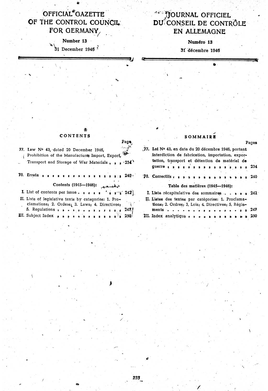 Amtsblatt des Kontrollrats (ABlKR) in Deutschland 1946, Seite 233/1 (ABlKR Dtl. 1946, S. 233/1)