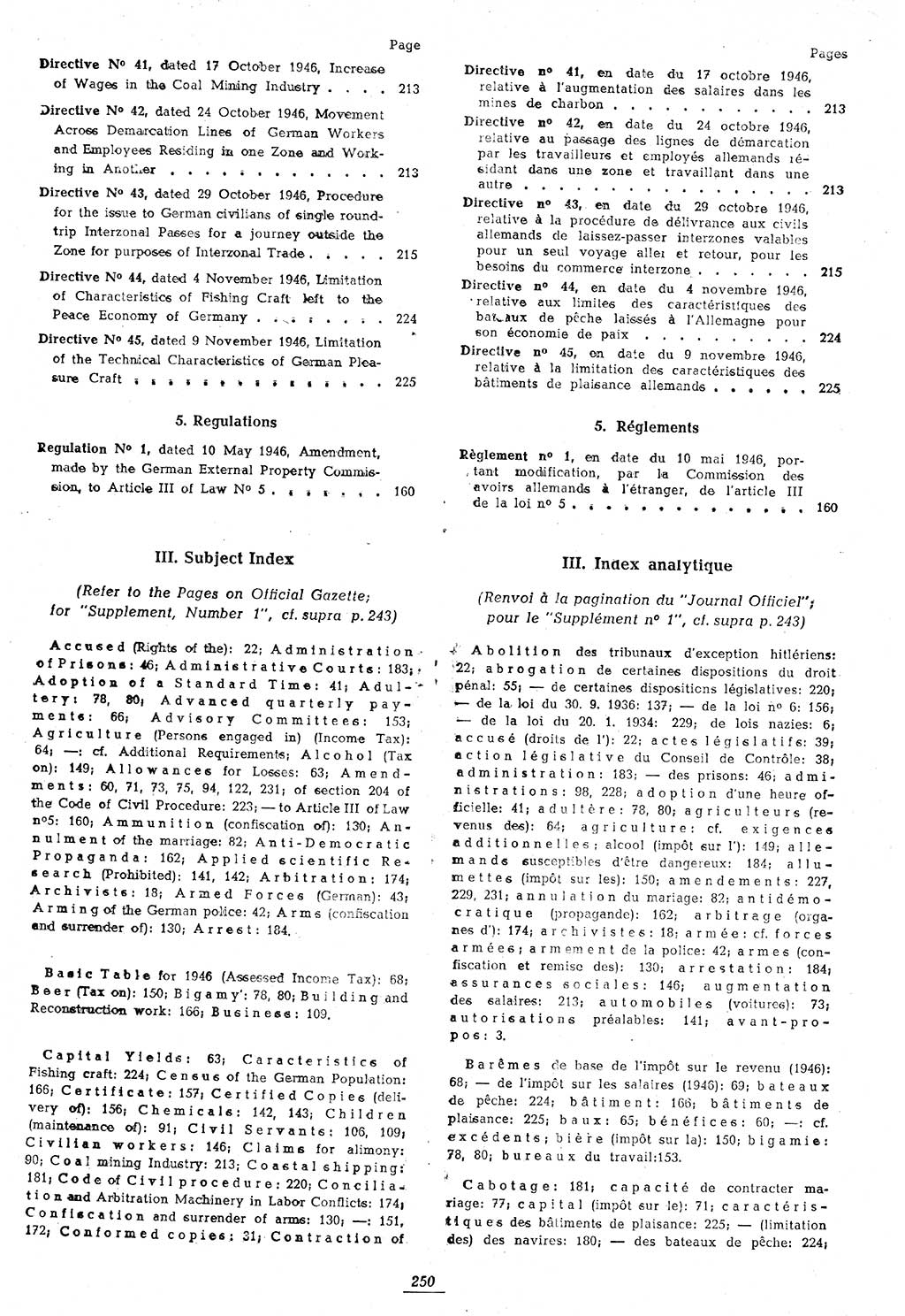 Amtsblatt des Kontrollrats (ABlKR) in Deutschland 1946, Seite 250/1 (ABlKR Dtl. 1946, S. 250/1)