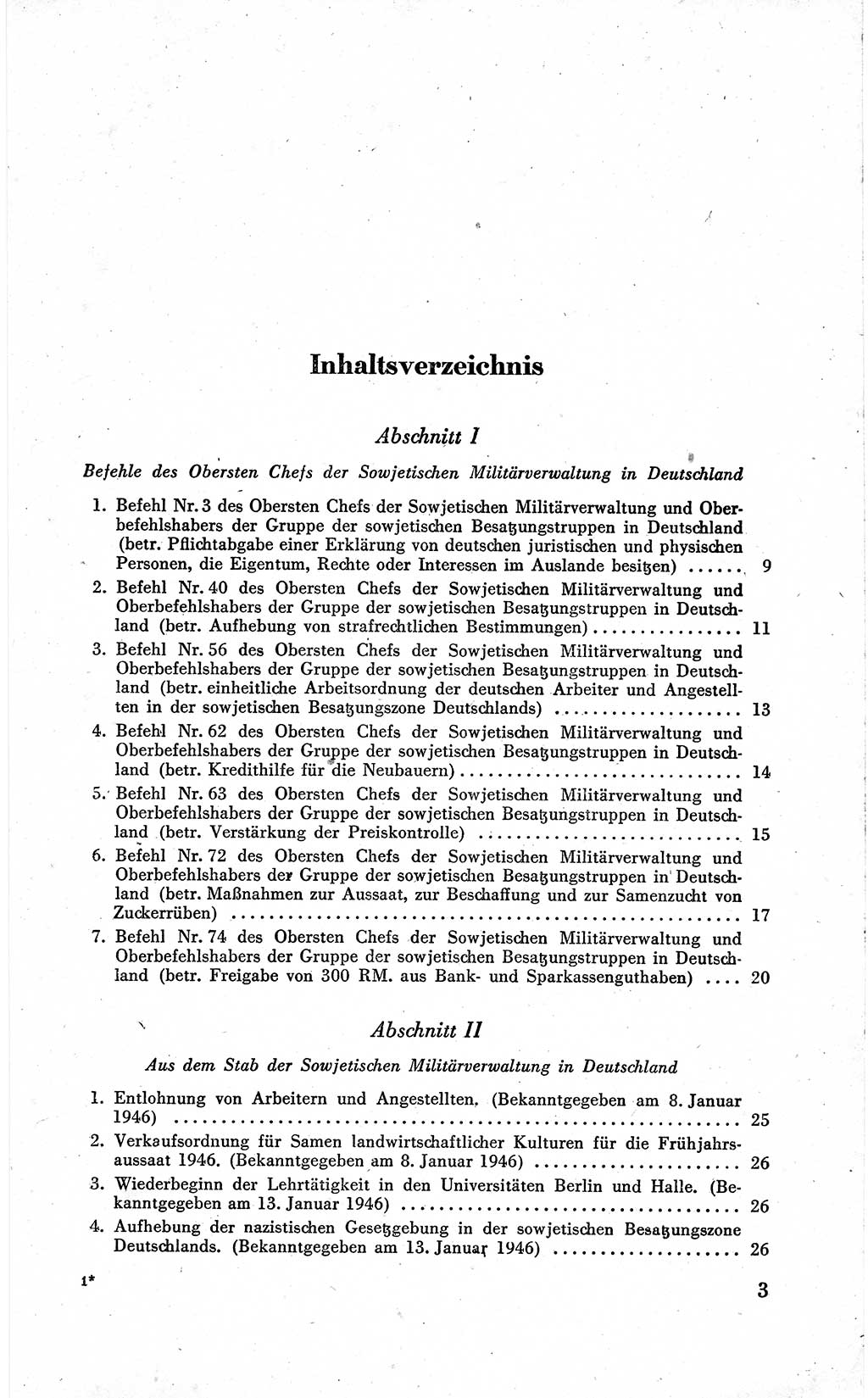 Befehle des Obersten Chefs der Sowjetischen Miltärverwaltung (SMV) in Deutschland - Aus dem Stab der Sowjetischen Militärverwaltung in Deutschland 1946 (Bef. SMV Dtl. 1946, S. 3)