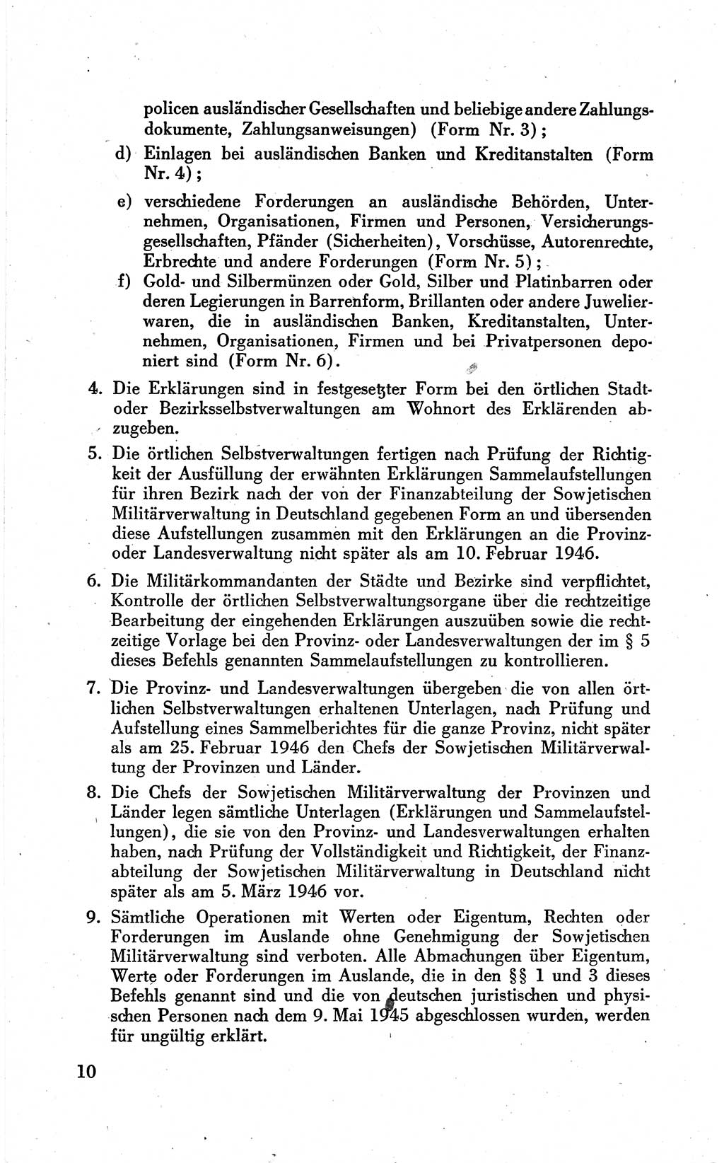 Befehle des Obersten Chefs der Sowjetischen Miltärverwaltung (SMV) in Deutschland - Aus dem Stab der Sowjetischen Militärverwaltung in Deutschland 1946 (Bef. SMV Dtl. 1946, S. 10)