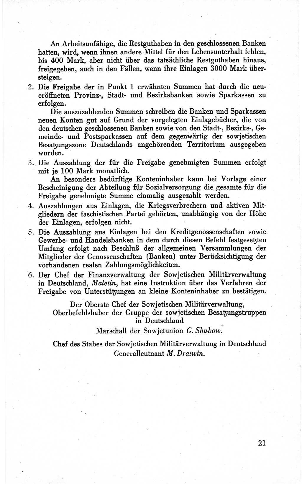 Befehle des Obersten Chefs der Sowjetischen MiltÃ¤rverwaltung (SMV) in Deutschland - Aus dem Stab der Sowjetischen MilitÃ¤rverwaltung in Deutschland 1946 (Bef. SMV Dtl. 1946, S. 21)