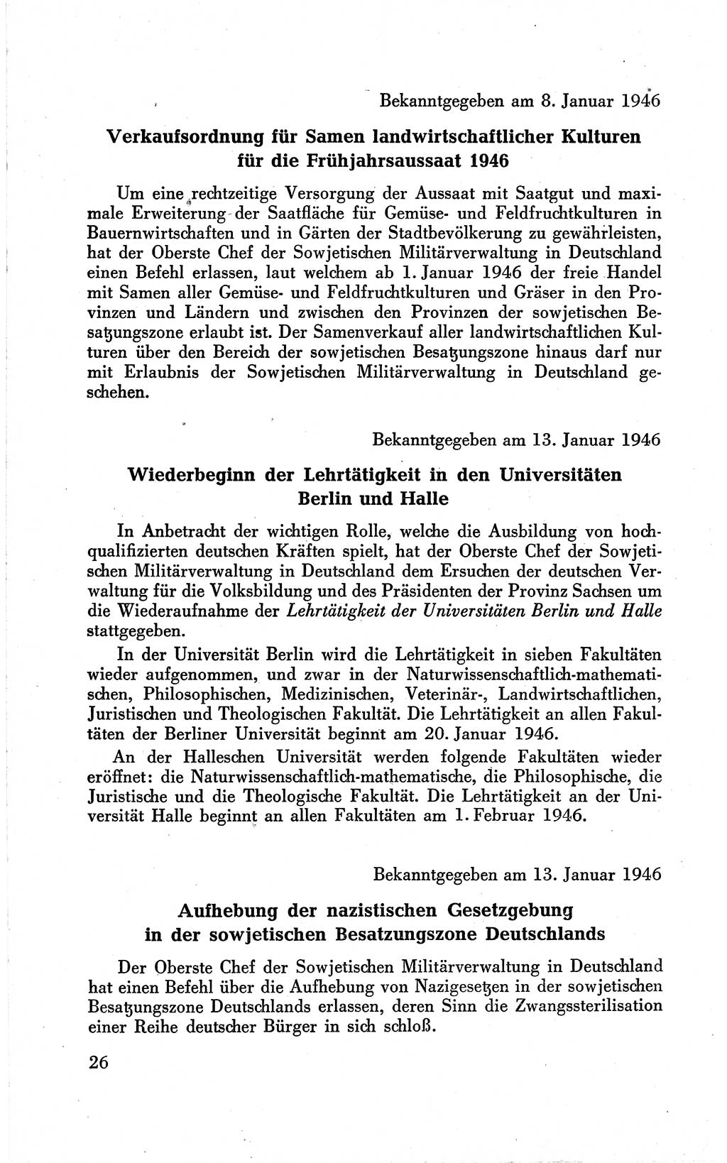 Befehle des Obersten Chefs der Sowjetischen Miltärverwaltung (SMV) in Deutschland - Aus dem Stab der Sowjetischen Militärverwaltung in Deutschland 1946 (Bef. SMV Dtl. 1946, S. 26)