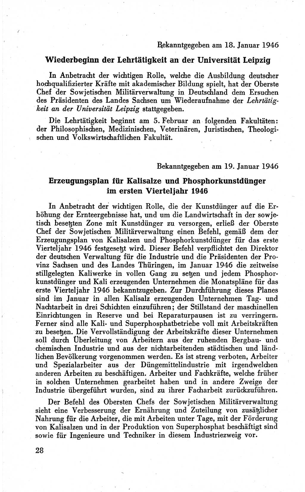 Befehle des Obersten Chefs der Sowjetischen Miltärverwaltung (SMV) in Deutschland - Aus dem Stab der Sowjetischen Militärverwaltung in Deutschland 1946 (Bef. SMV Dtl. 1946, S. 28)