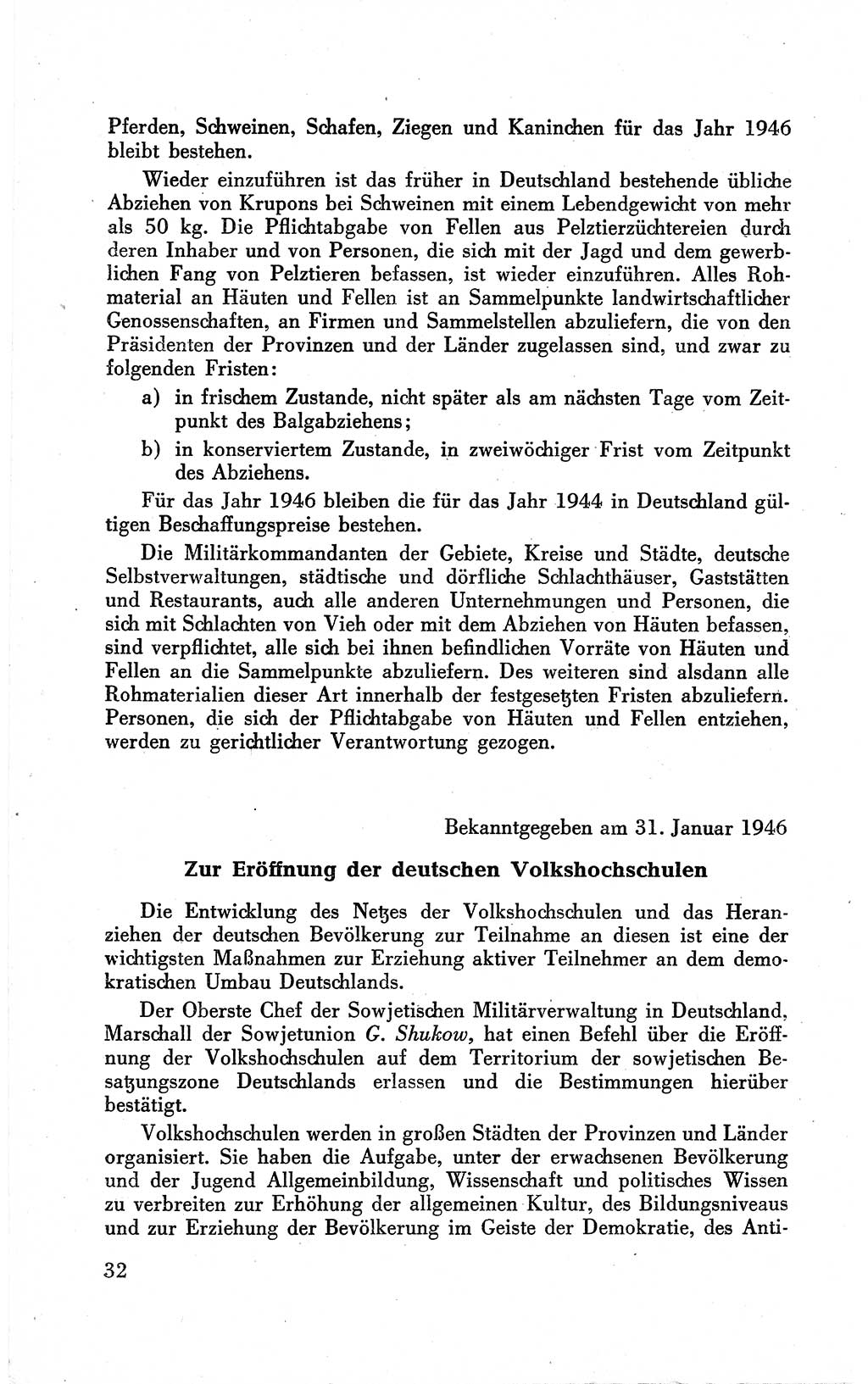 Befehle des Obersten Chefs der Sowjetischen Miltärverwaltung (SMV) in Deutschland - Aus dem Stab der Sowjetischen Militärverwaltung in Deutschland 1946 (Bef. SMV Dtl. 1946, S. 32)