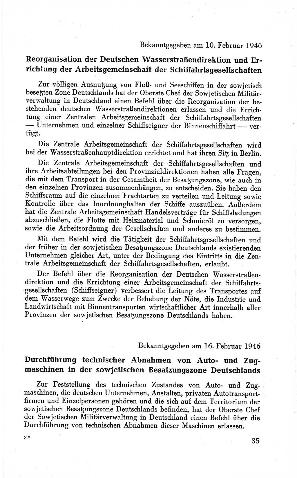 Befehle des Obersten Chefs der Sowjetischen Miltärverwaltung (SMV) in Deutschland - Aus dem Stab der Sowjetischen Militärverwaltung in Deutschland 1946 (Bef. SMV Dtl. 1946, S. 35)