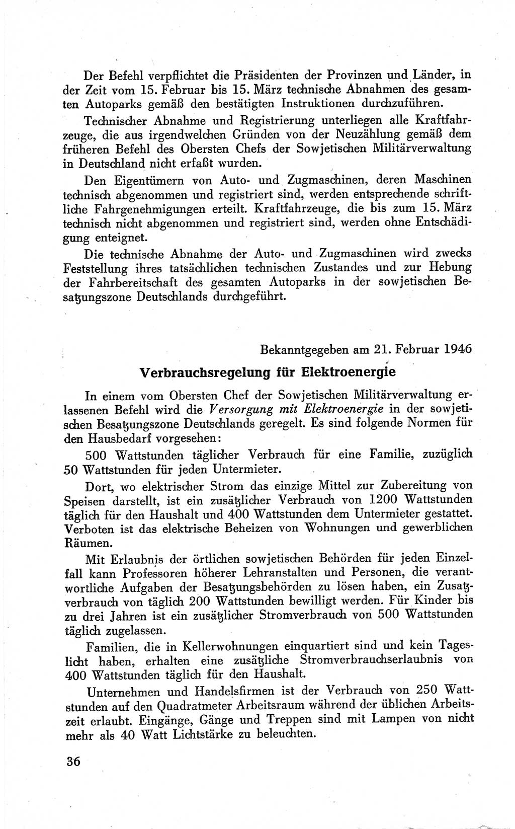 Befehle des Obersten Chefs der Sowjetischen Miltärverwaltung (SMV) in Deutschland - Aus dem Stab der Sowjetischen Militärverwaltung in Deutschland 1946 (Bef. SMV Dtl. 1946, S. 36)