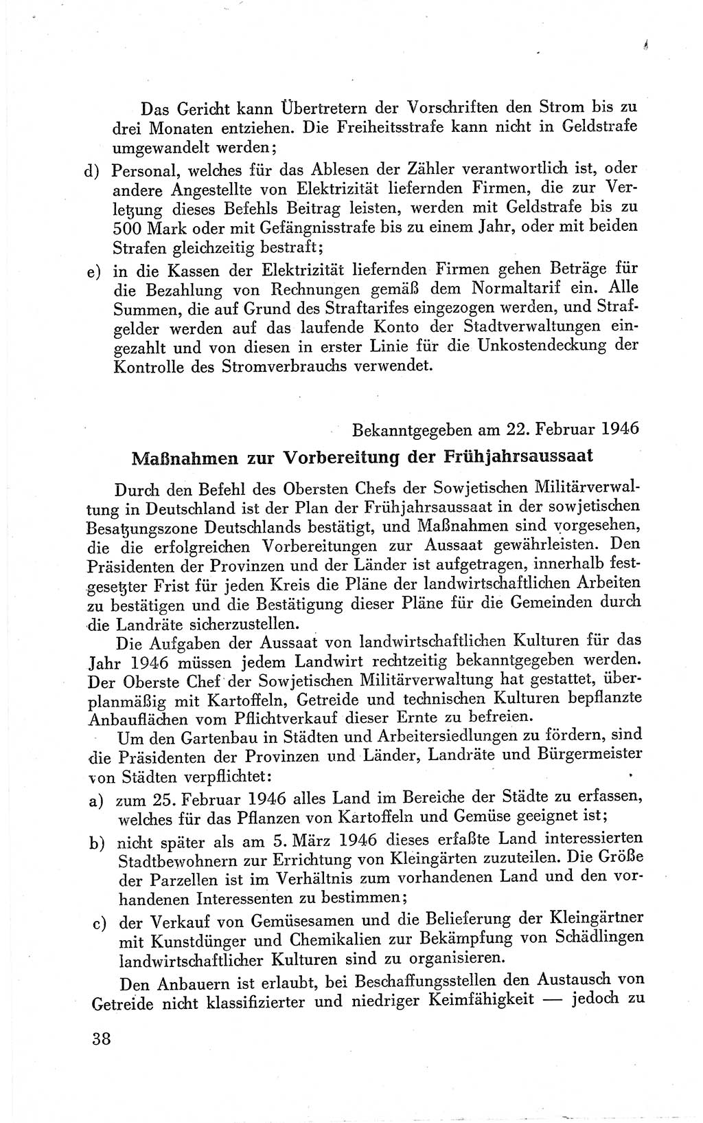 Befehle des Obersten Chefs der Sowjetischen Miltärverwaltung (SMV) in Deutschland - Aus dem Stab der Sowjetischen Militärverwaltung in Deutschland 1946 (Bef. SMV Dtl. 1946, S. 38)