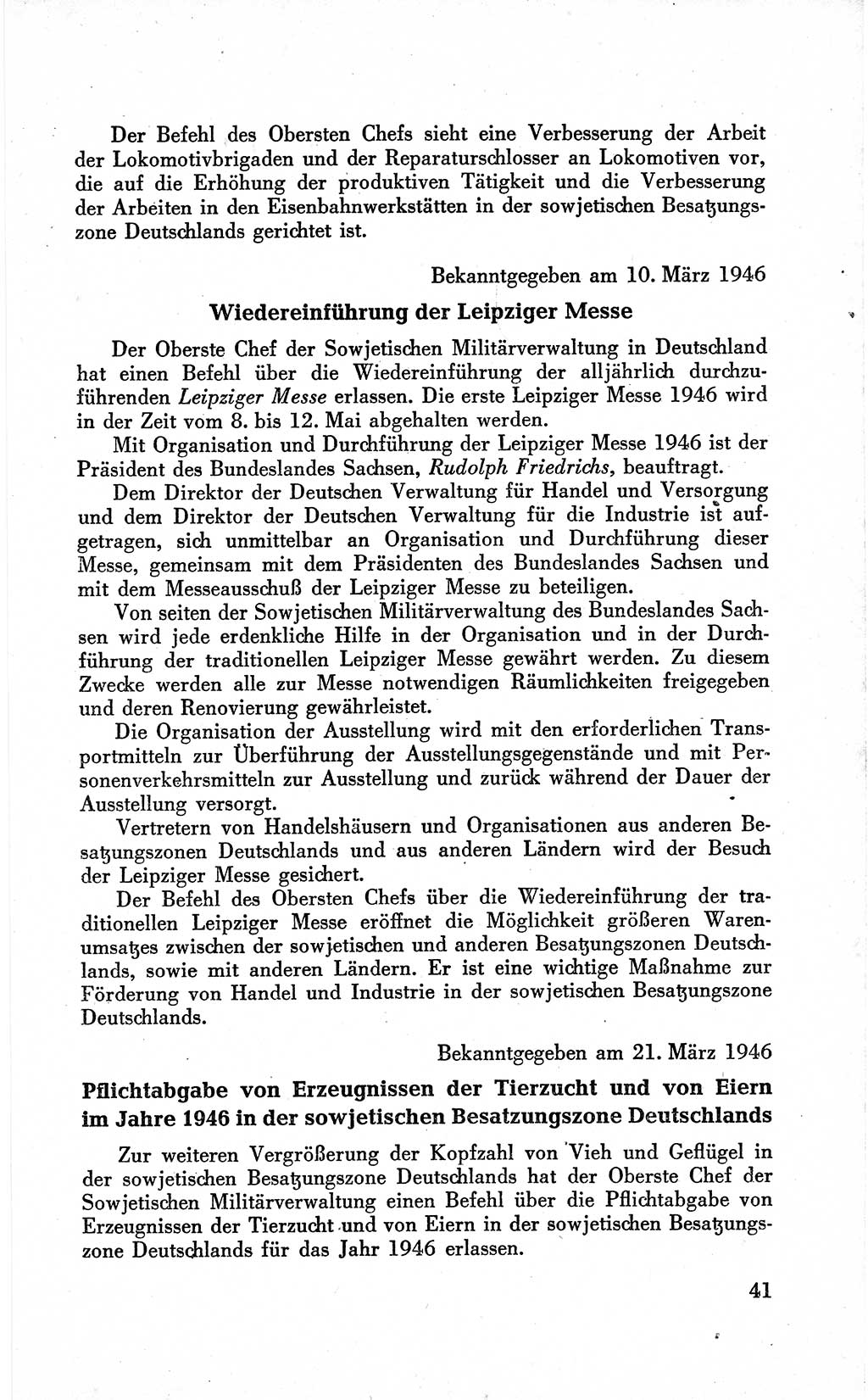 Befehle des Obersten Chefs der Sowjetischen Miltärverwaltung (SMV) in Deutschland - Aus dem Stab der Sowjetischen Militärverwaltung in Deutschland 1946 (Bef. SMV Dtl. 1946, S. 41)