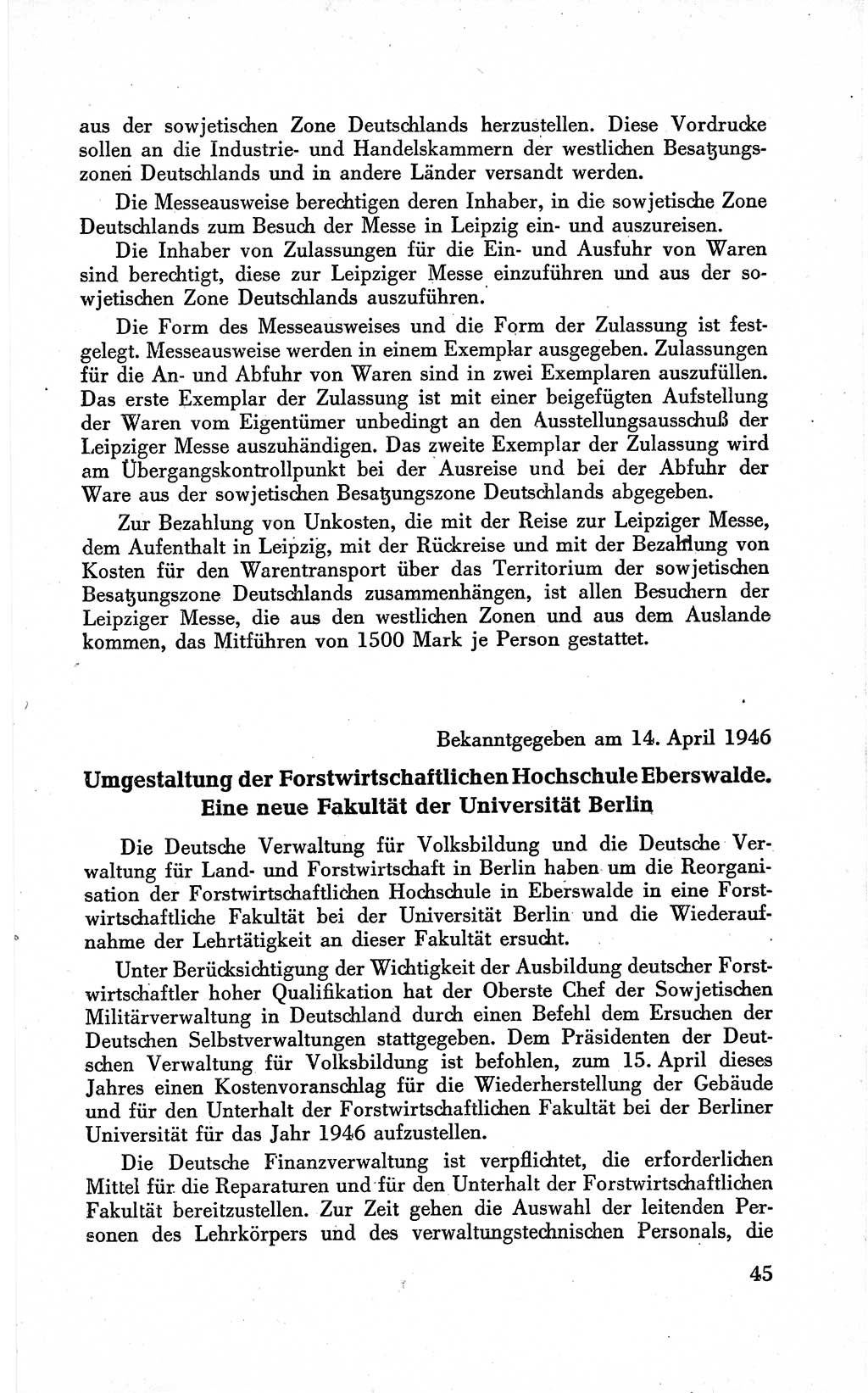 Befehle des Obersten Chefs der Sowjetischen Miltärverwaltung (SMV) in Deutschland - Aus dem Stab der Sowjetischen Militärverwaltung in Deutschland 1946 (Bef. SMV Dtl. 1946, S. 45)