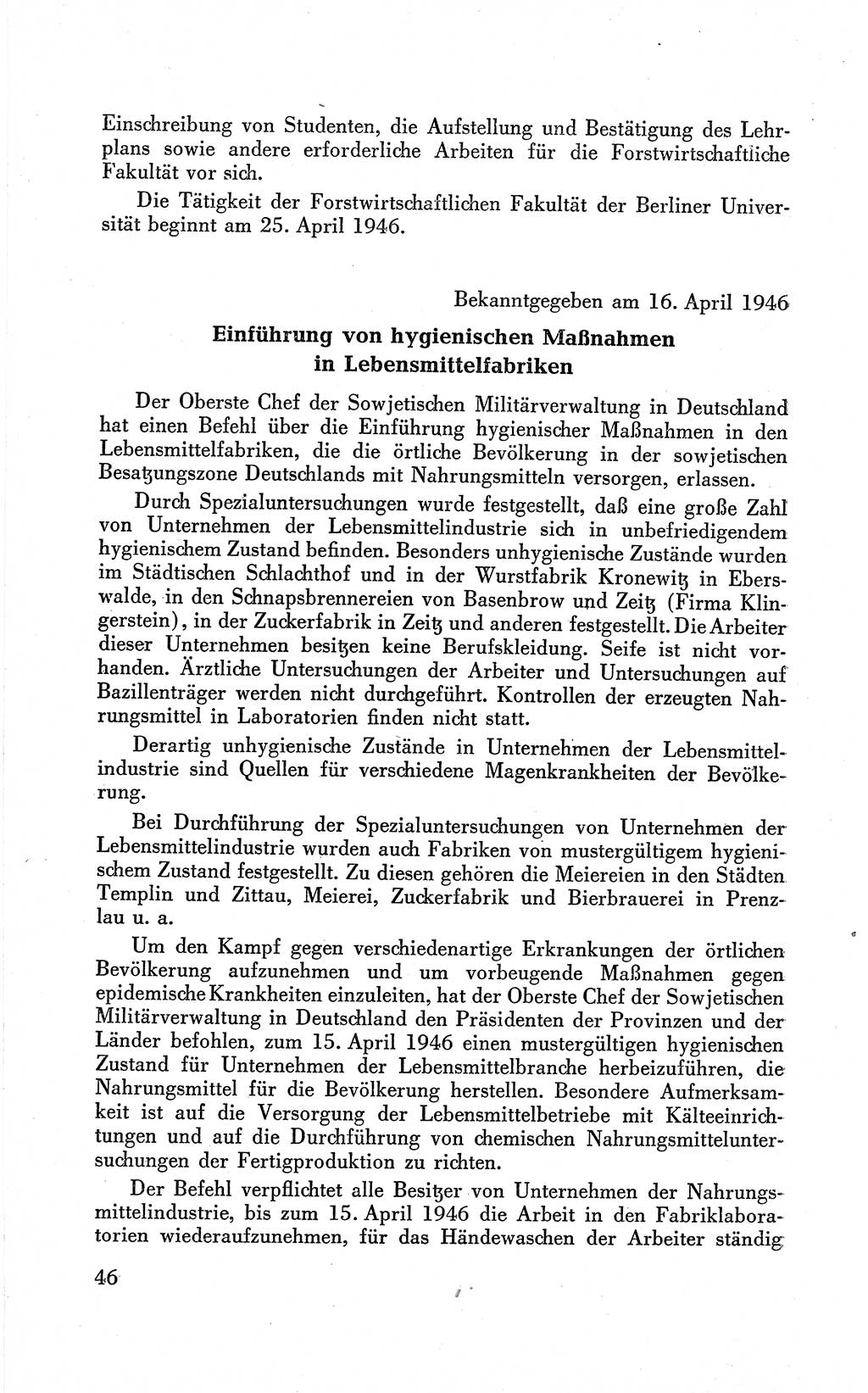 Befehle des Obersten Chefs der Sowjetischen Miltärverwaltung (SMV) in Deutschland - Aus dem Stab der Sowjetischen Militärverwaltung in Deutschland 1946 (Bef. SMV Dtl. 1946, S. 46)