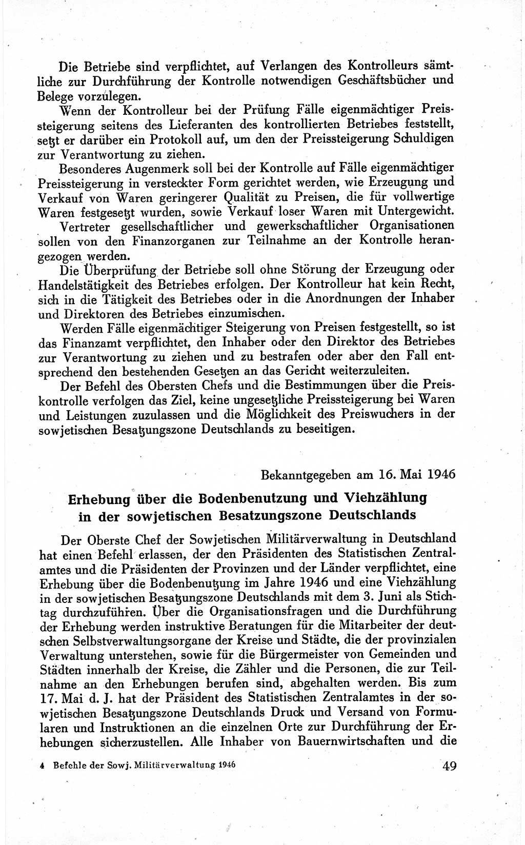 Befehle des Obersten Chefs der Sowjetischen Miltärverwaltung (SMV) in Deutschland - Aus dem Stab der Sowjetischen Militärverwaltung in Deutschland 1946 (Bef. SMV Dtl. 1946, S. 49)