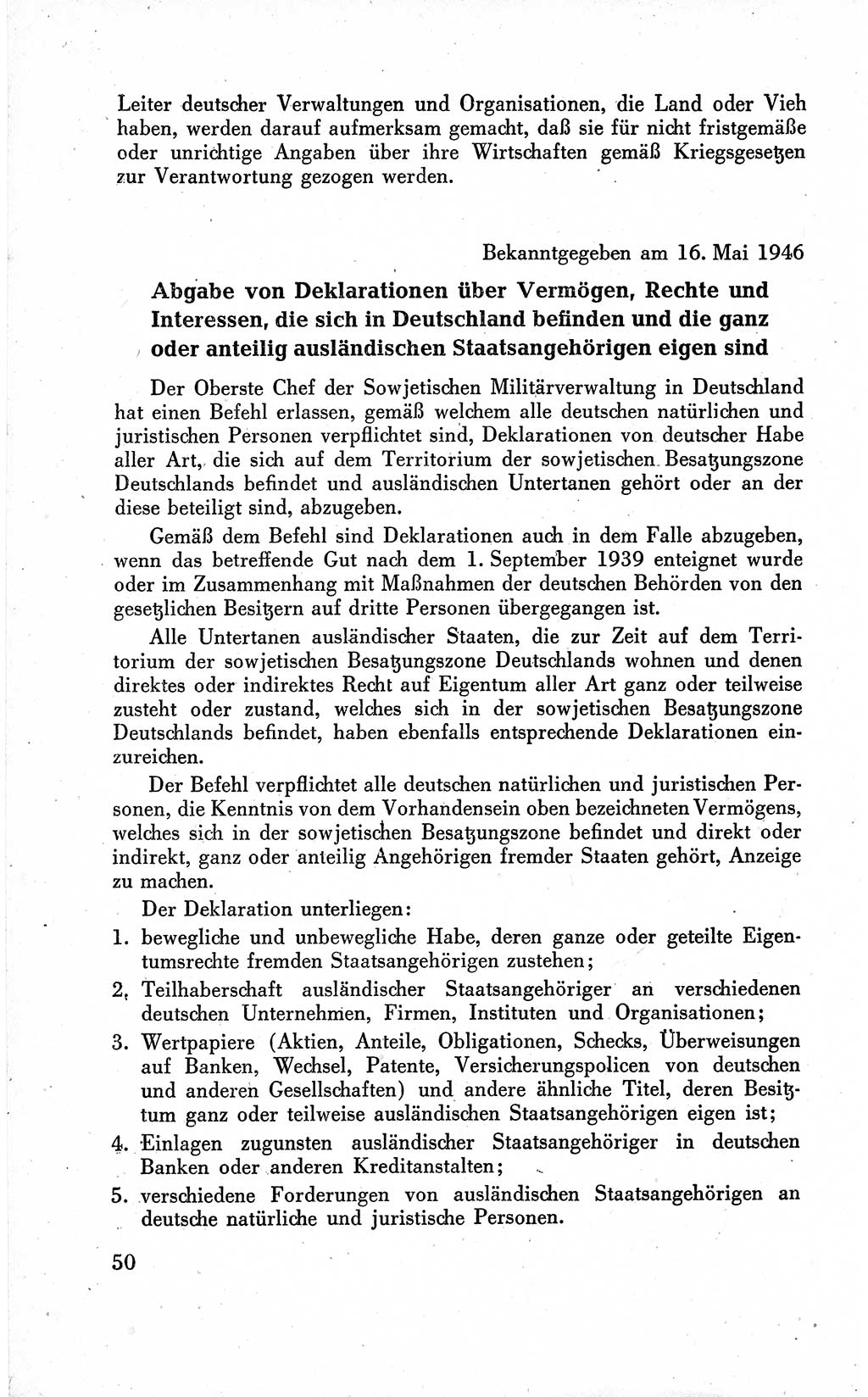 Befehle des Obersten Chefs der Sowjetischen Miltärverwaltung (SMV) in Deutschland - Aus dem Stab der Sowjetischen Militärverwaltung in Deutschland 1946 (Bef. SMV Dtl. 1946, S. 50)