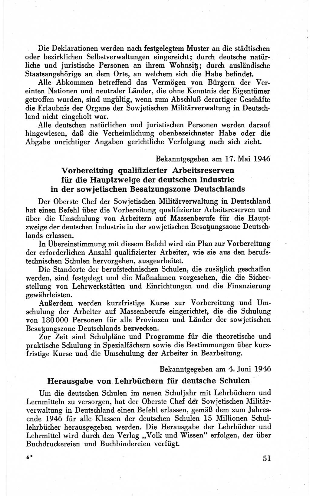 Befehle des Obersten Chefs der Sowjetischen Miltärverwaltung (SMV) in Deutschland - Aus dem Stab der Sowjetischen Militärverwaltung in Deutschland 1946 (Bef. SMV Dtl. 1946, S. 51)