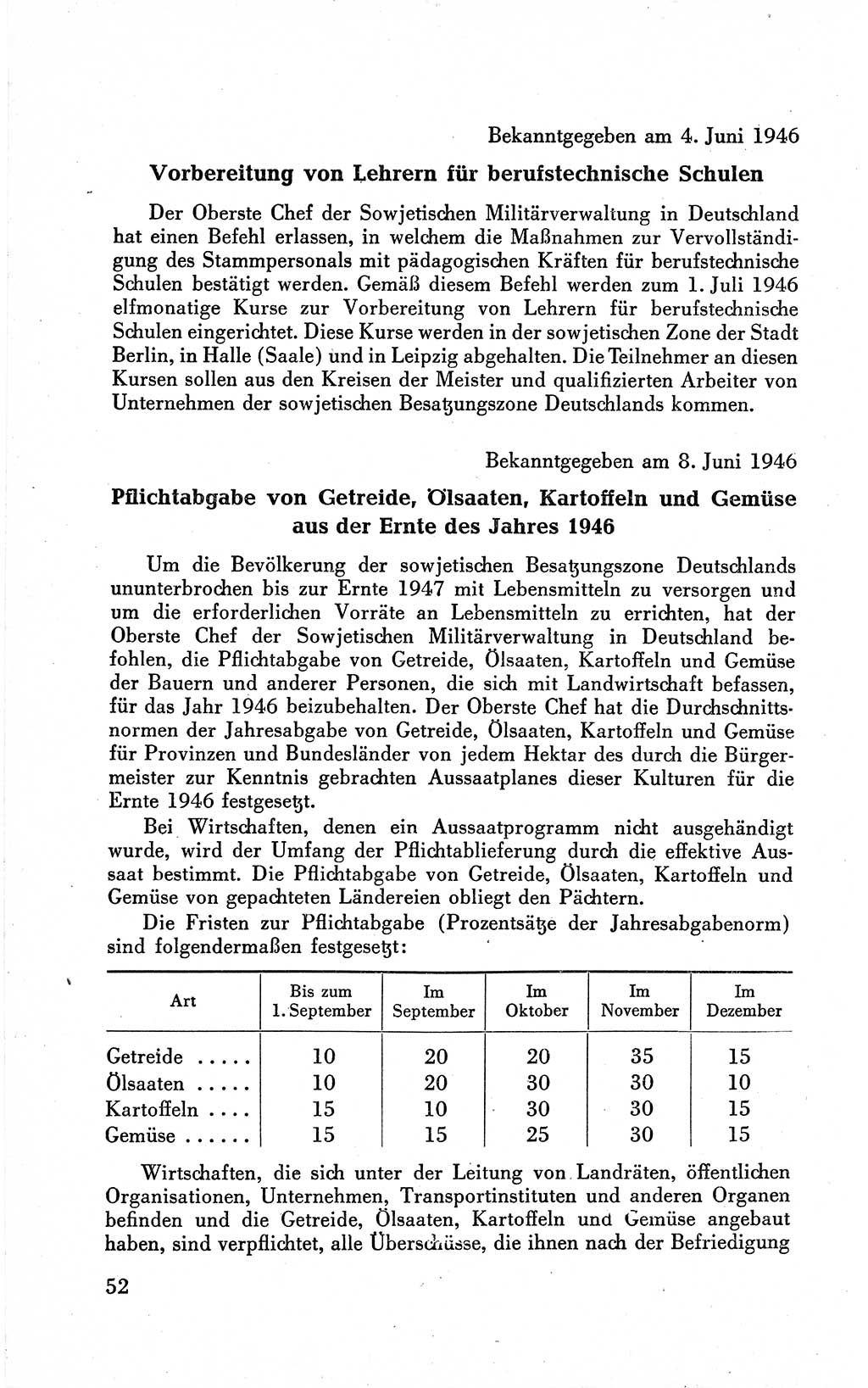 Befehle des Obersten Chefs der Sowjetischen Miltärverwaltung (SMV) in Deutschland - Aus dem Stab der Sowjetischen Militärverwaltung in Deutschland 1946 (Bef. SMV Dtl. 1946, S. 52)