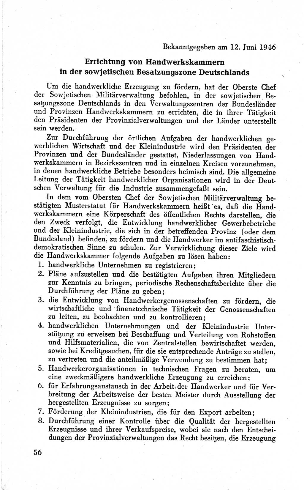 Befehle des Obersten Chefs der Sowjetischen Miltärverwaltung (SMV) in Deutschland - Aus dem Stab der Sowjetischen Militärverwaltung in Deutschland 1946 (Bef. SMV Dtl. 1946, S. 56)