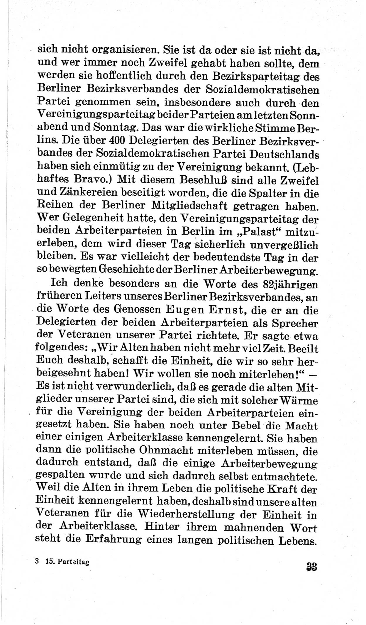 Bericht über die Verhandlungen des 15. Parteitages der Kommunistischen Partei Deutschlands (KPD) [Sowjetische Besatzungszone (SBZ) Deutschlands] am 19. und 20. April 1946 in Berlin, Seite 33 (Ber. Verh. 15. PT KPD SBZ Dtl. 1946, S. 33)