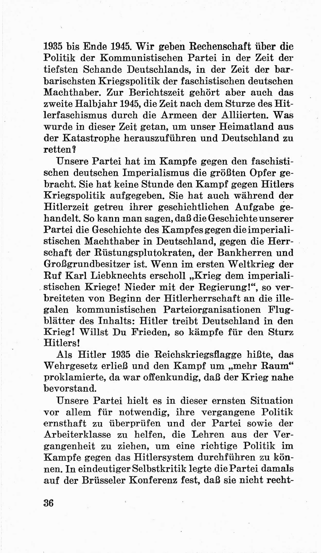 Bericht über die Verhandlungen des 15. Parteitages der Kommunistischen Partei Deutschlands (KPD) [Sowjetische Besatzungszone (SBZ) Deutschlands] am 19. und 20. April 1946 in Berlin, Seite 36 (Ber. Verh. 15. PT KPD SBZ Dtl. 1946, S. 36)