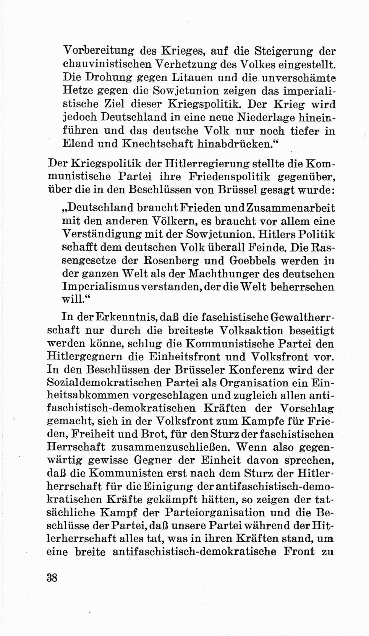 Bericht über die Verhandlungen des 15. Parteitages der Kommunistischen Partei Deutschlands (KPD) [Sowjetische Besatzungszone (SBZ) Deutschlands] am 19. und 20. April 1946 in Berlin, Seite 38 (Ber. Verh. 15. PT KPD SBZ Dtl. 1946, S. 38)