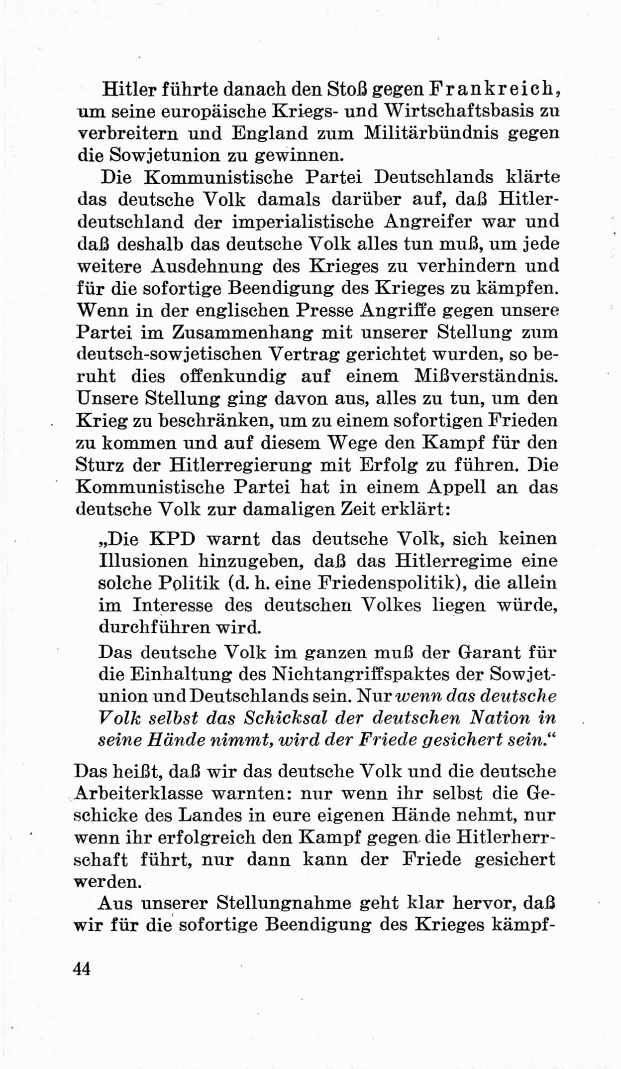 Bericht über die Verhandlungen des 15. Parteitages der Kommunistischen Partei Deutschlands (KPD) [Sowjetische Besatzungszone (SBZ) Deutschlands] am 19. und 20. April 1946 in Berlin, Seite 44 (Ber. Verh. 15. PT KPD SBZ Dtl. 1946, S. 44)