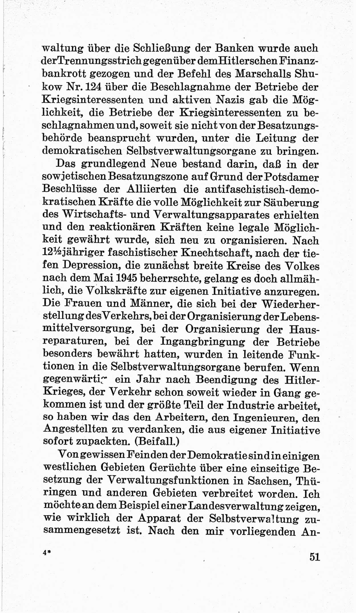 Bericht über die Verhandlungen des 15. Parteitages der Kommunistischen Partei Deutschlands (KPD) [Sowjetische Besatzungszone (SBZ) Deutschlands] am 19. und 20. April 1946 in Berlin, Seite 51 (Ber. Verh. 15. PT KPD SBZ Dtl. 1946, S. 51)