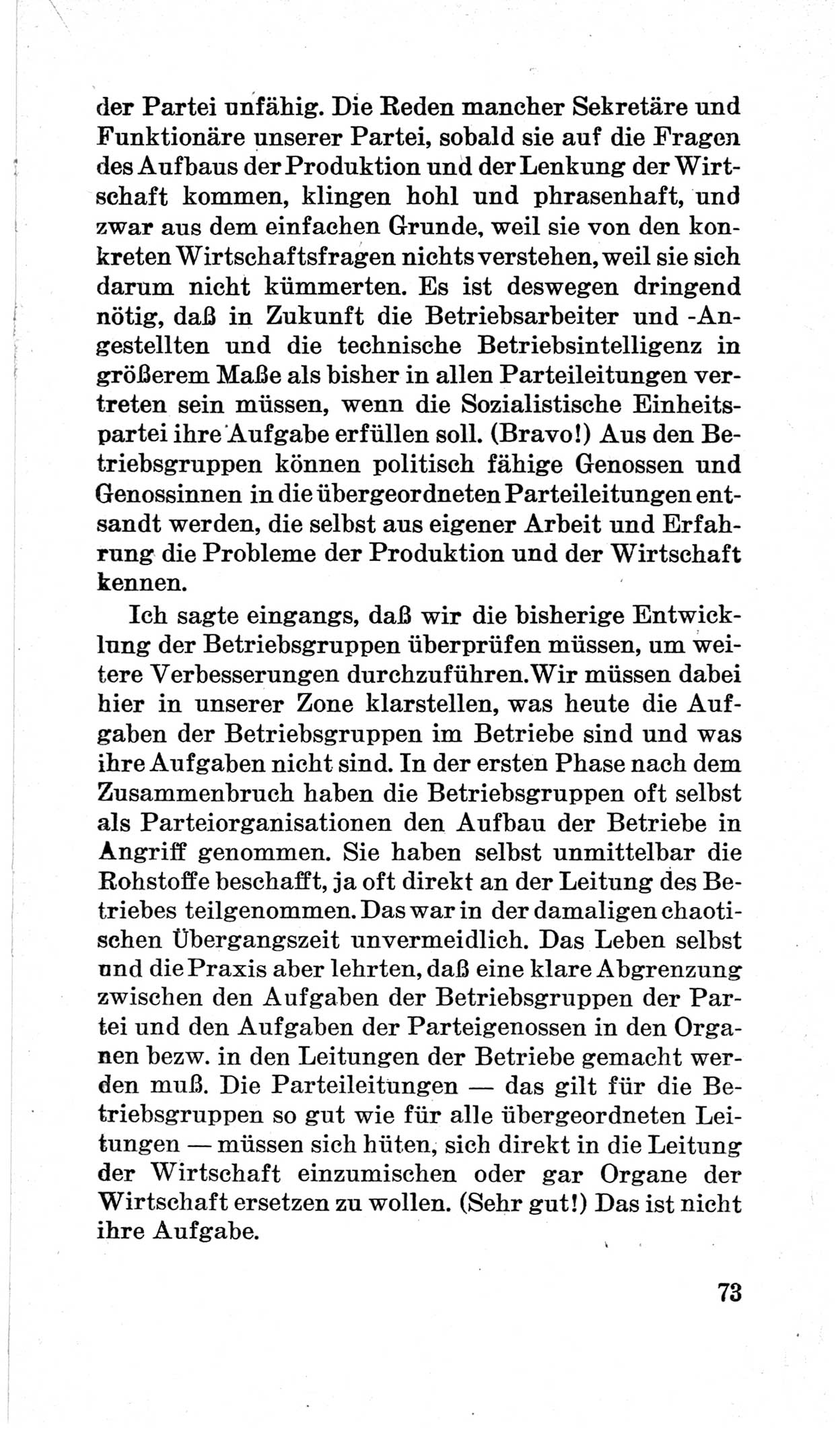 Bericht über die Verhandlungen des 15. Parteitages der Kommunistischen Partei Deutschlands (KPD) [Sowjetische Besatzungszone (SBZ) Deutschlands] am 19. und 20. April 1946 in Berlin, Seite 73 (Ber. Verh. 15. PT KPD SBZ Dtl. 1946, S. 73)