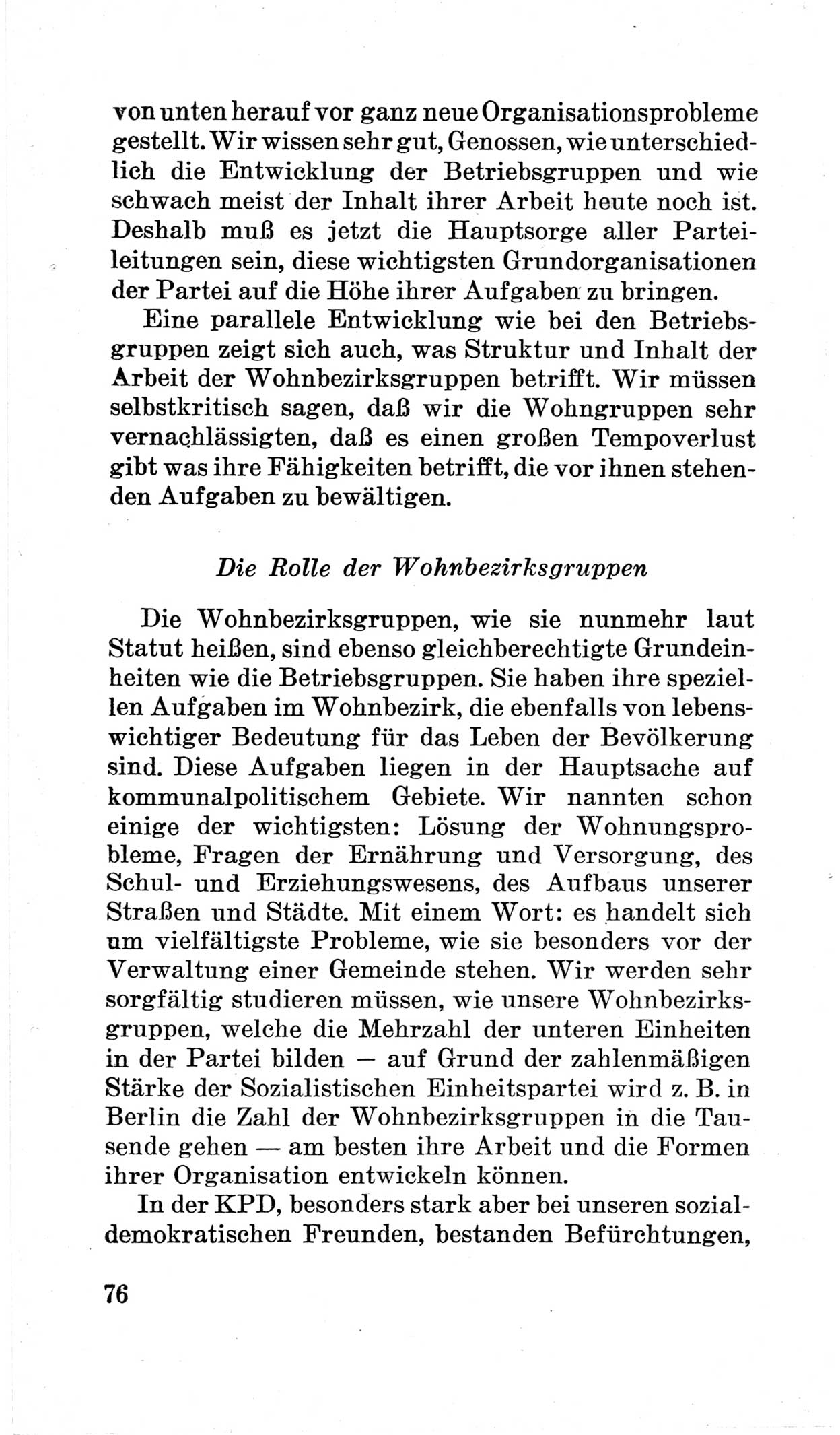 Bericht über die Verhandlungen des 15. Parteitages der Kommunistischen Partei Deutschlands (KPD) [Sowjetische Besatzungszone (SBZ) Deutschlands] am 19. und 20. April 1946 in Berlin, Seite 76 (Ber. Verh. 15. PT KPD SBZ Dtl. 1946, S. 76)