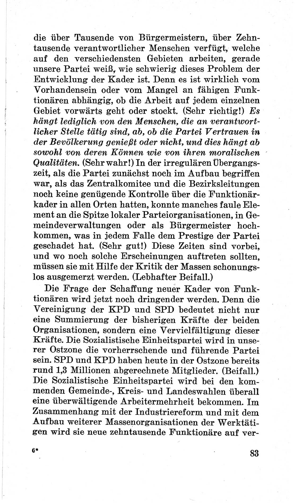 Bericht über die Verhandlungen des 15. Parteitages der Kommunistischen Partei Deutschlands (KPD) [Sowjetische Besatzungszone (SBZ) Deutschlands] am 19. und 20. April 1946 in Berlin, Seite 83 (Ber. Verh. 15. PT KPD SBZ Dtl. 1946, S. 83)