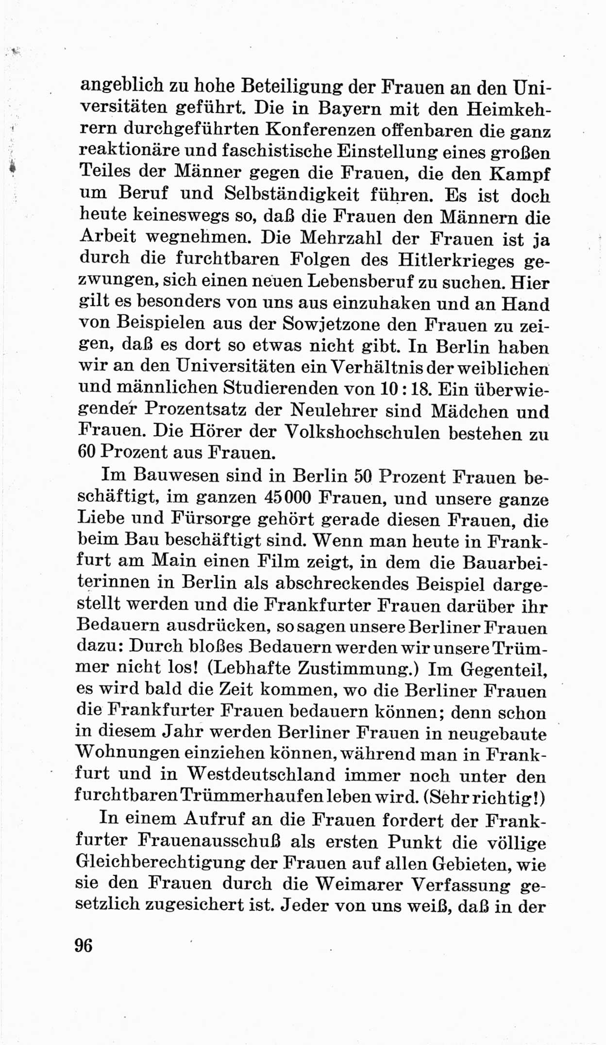 Bericht über die Verhandlungen des 15. Parteitages der Kommunistischen Partei Deutschlands (KPD) [Sowjetische Besatzungszone (SBZ) Deutschlands] am 19. und 20. April 1946 in Berlin, Seite 96 (Ber. Verh. 15. PT KPD SBZ Dtl. 1946, S. 96)