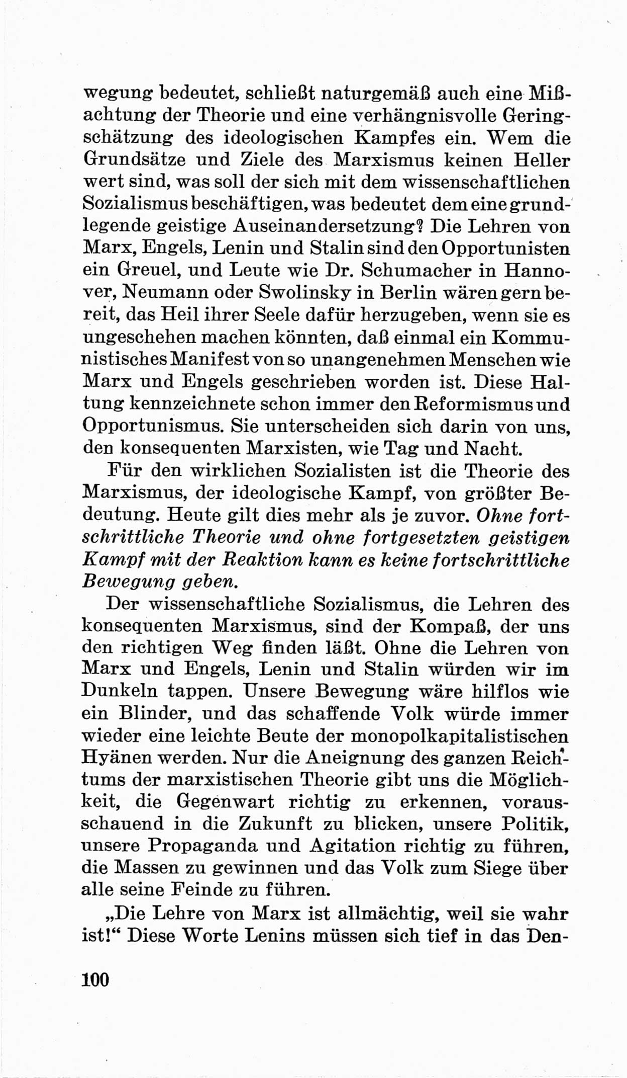 Bericht über die Verhandlungen des 15. Parteitages der Kommunistischen Partei Deutschlands (KPD) [Sowjetische Besatzungszone (SBZ) Deutschlands] am 19. und 20. April 1946 in Berlin, Seite 100 (Ber. Verh. 15. PT KPD SBZ Dtl. 1946, S. 100)