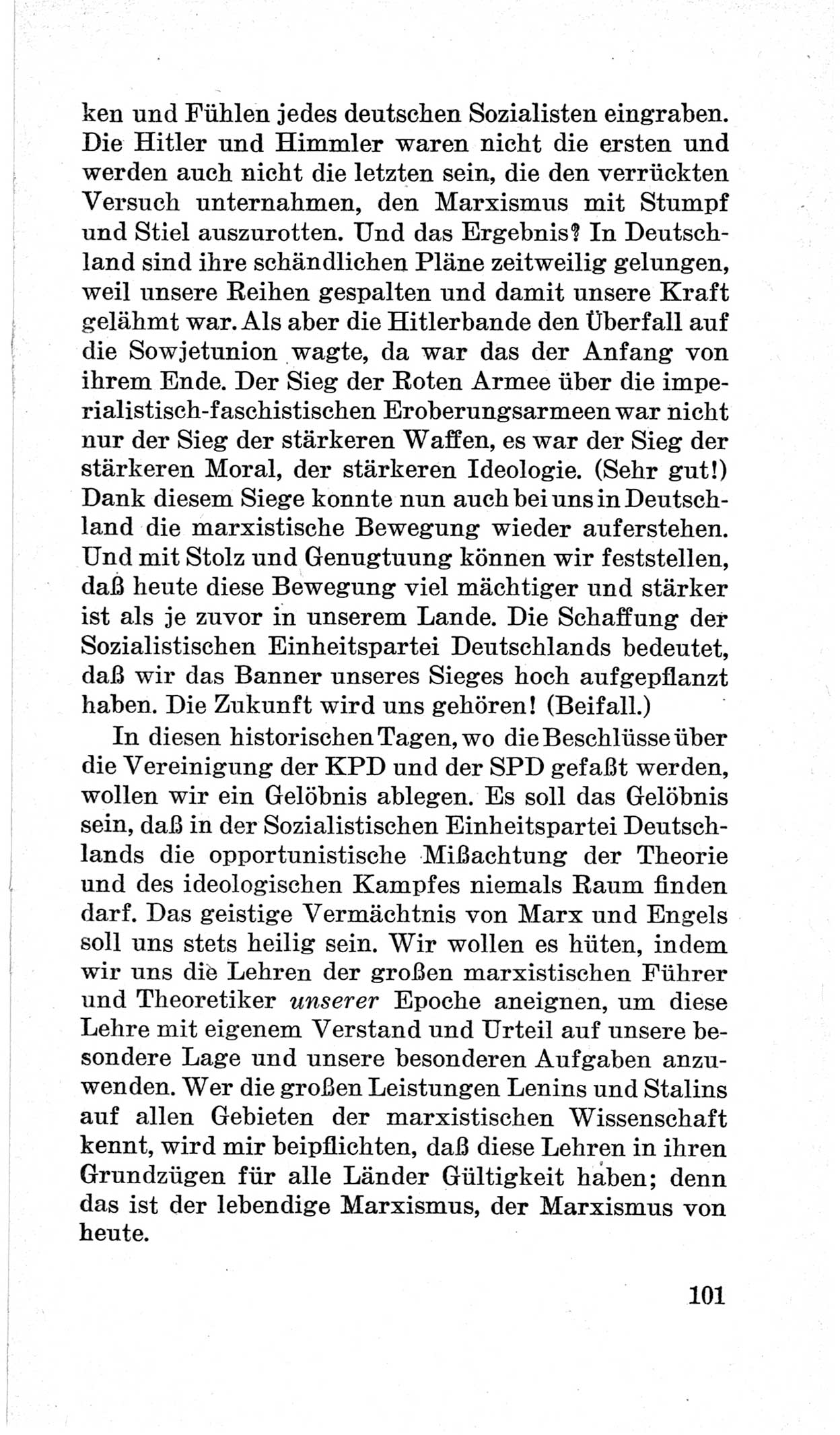 Bericht über die Verhandlungen des 15. Parteitages der Kommunistischen Partei Deutschlands (KPD) [Sowjetische Besatzungszone (SBZ) Deutschlands] am 19. und 20. April 1946 in Berlin, Seite 101 (Ber. Verh. 15. PT KPD SBZ Dtl. 1946, S. 101)