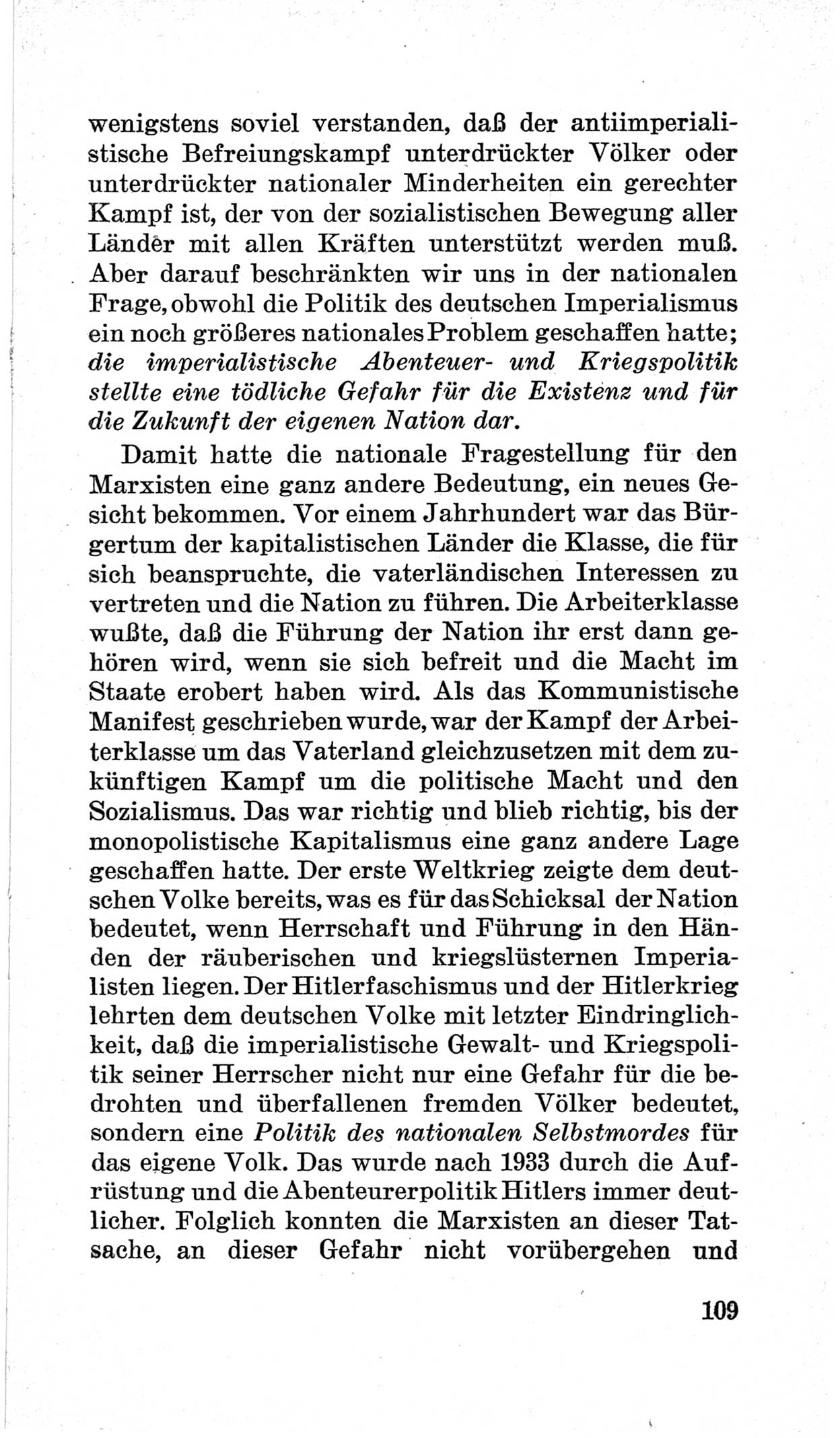 Bericht über die Verhandlungen des 15. Parteitages der Kommunistischen Partei Deutschlands (KPD) [Sowjetische Besatzungszone (SBZ) Deutschlands] am 19. und 20. April 1946 in Berlin, Seite 109 (Ber. Verh. 15. PT KPD SBZ Dtl. 1946, S. 109)