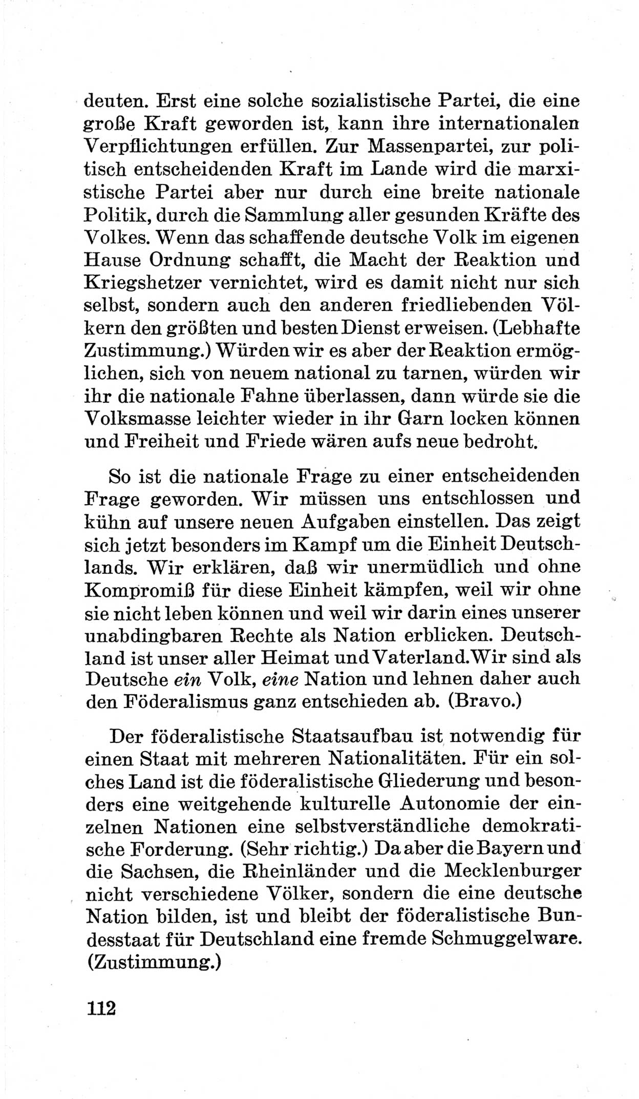 Bericht über die Verhandlungen des 15. Parteitages der Kommunistischen Partei Deutschlands (KPD) [Sowjetische Besatzungszone (SBZ) Deutschlands] am 19. und 20. April 1946 in Berlin, Seite 112 (Ber. Verh. 15. PT KPD SBZ Dtl. 1946, S. 112)