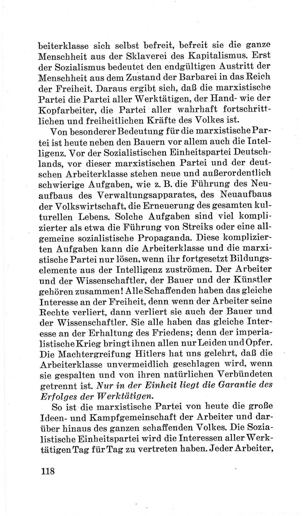 Bericht über die Verhandlungen des 15. Parteitages der Kommunistischen Partei Deutschlands (KPD) [Sowjetische Besatzungszone (SBZ) Deutschlands] am 19. und 20. April 1946 in Berlin, Seite 118 (Ber. Verh. 15. PT KPD SBZ Dtl. 1946, S. 118)