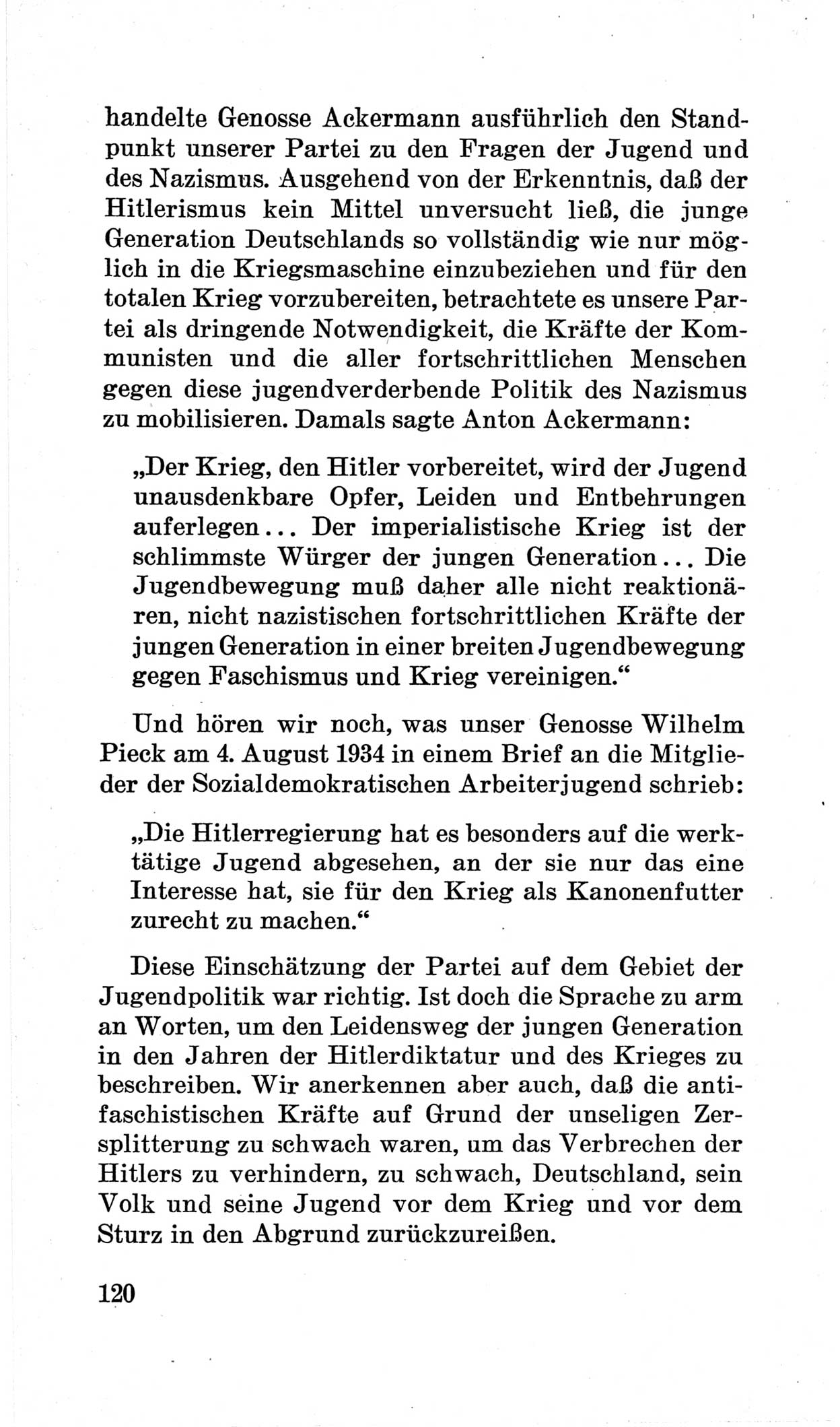 Bericht über die Verhandlungen des 15. Parteitages der Kommunistischen Partei Deutschlands (KPD) [Sowjetische Besatzungszone (SBZ) Deutschlands] am 19. und 20. April 1946 in Berlin, Seite 120 (Ber. Verh. 15. PT KPD SBZ Dtl. 1946, S. 120)