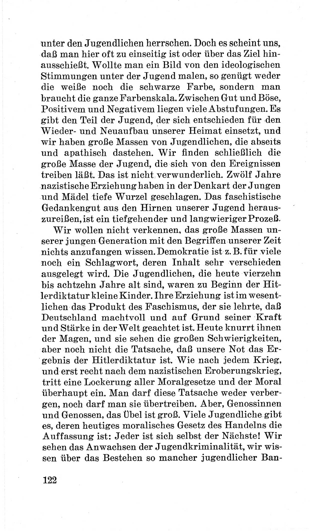 Bericht über die Verhandlungen des 15. Parteitages der Kommunistischen Partei Deutschlands (KPD) [Sowjetische Besatzungszone (SBZ) Deutschlands] am 19. und 20. April 1946 in Berlin, Seite 122 (Ber. Verh. 15. PT KPD SBZ Dtl. 1946, S. 122)