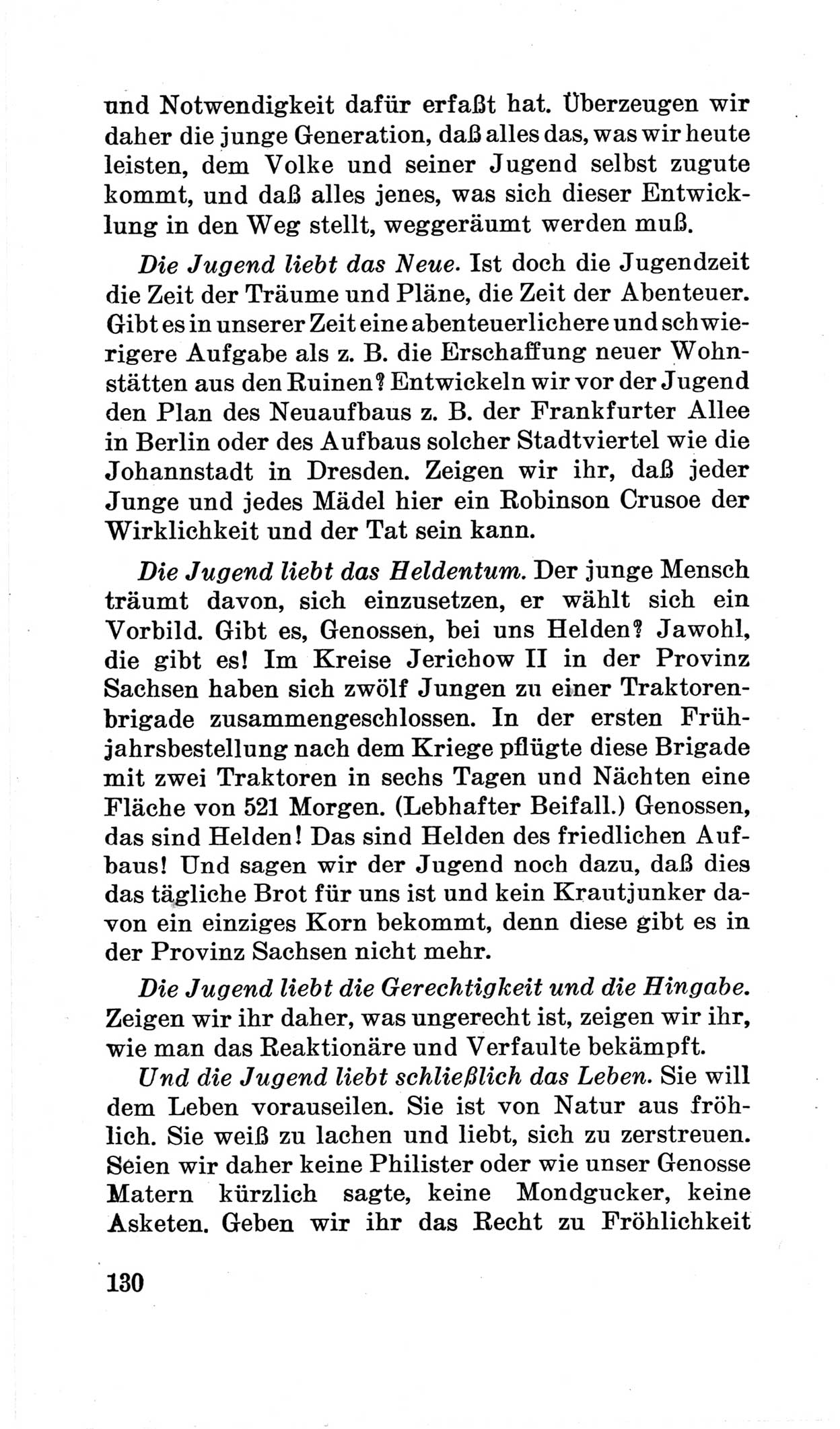 Bericht über die Verhandlungen des 15. Parteitages der Kommunistischen Partei Deutschlands (KPD) [Sowjetische Besatzungszone (SBZ) Deutschlands] am 19. und 20. April 1946 in Berlin, Seite 130 (Ber. Verh. 15. PT KPD SBZ Dtl. 1946, S. 130)