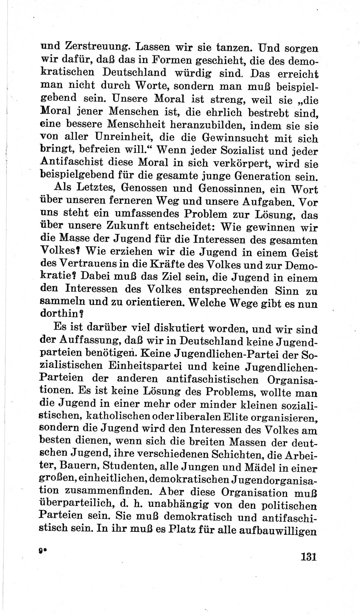 Bericht über die Verhandlungen des 15. Parteitages der Kommunistischen Partei Deutschlands (KPD) [Sowjetische Besatzungszone (SBZ) Deutschlands] am 19. und 20. April 1946 in Berlin, Seite 131 (Ber. Verh. 15. PT KPD SBZ Dtl. 1946, S. 131)