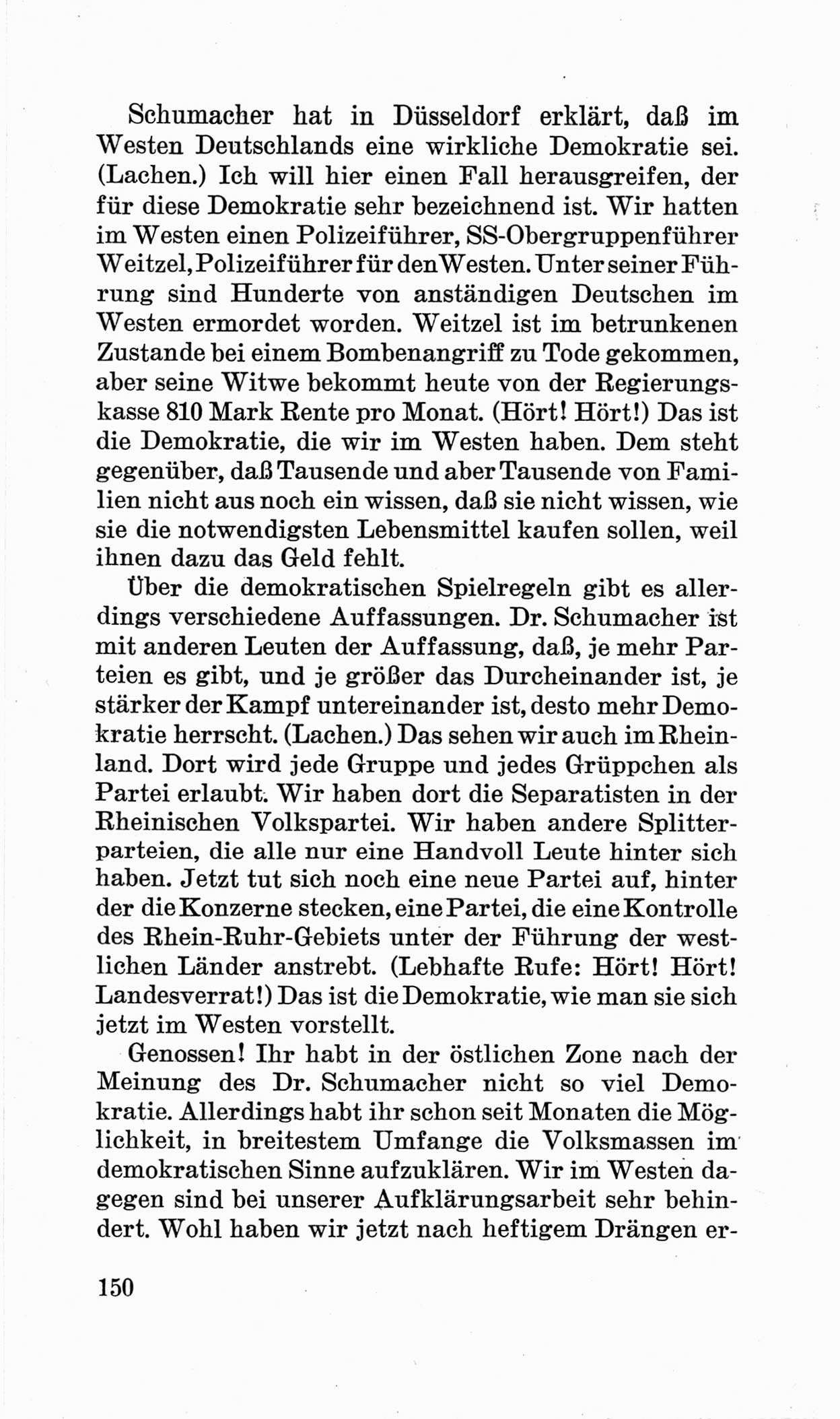 Bericht über die Verhandlungen des 15. Parteitages der Kommunistischen Partei Deutschlands (KPD) [Sowjetische Besatzungszone (SBZ) Deutschlands] am 19. und 20. April 1946 in Berlin, Seite 150 (Ber. Verh. 15. PT KPD SBZ Dtl. 1946, S. 150)