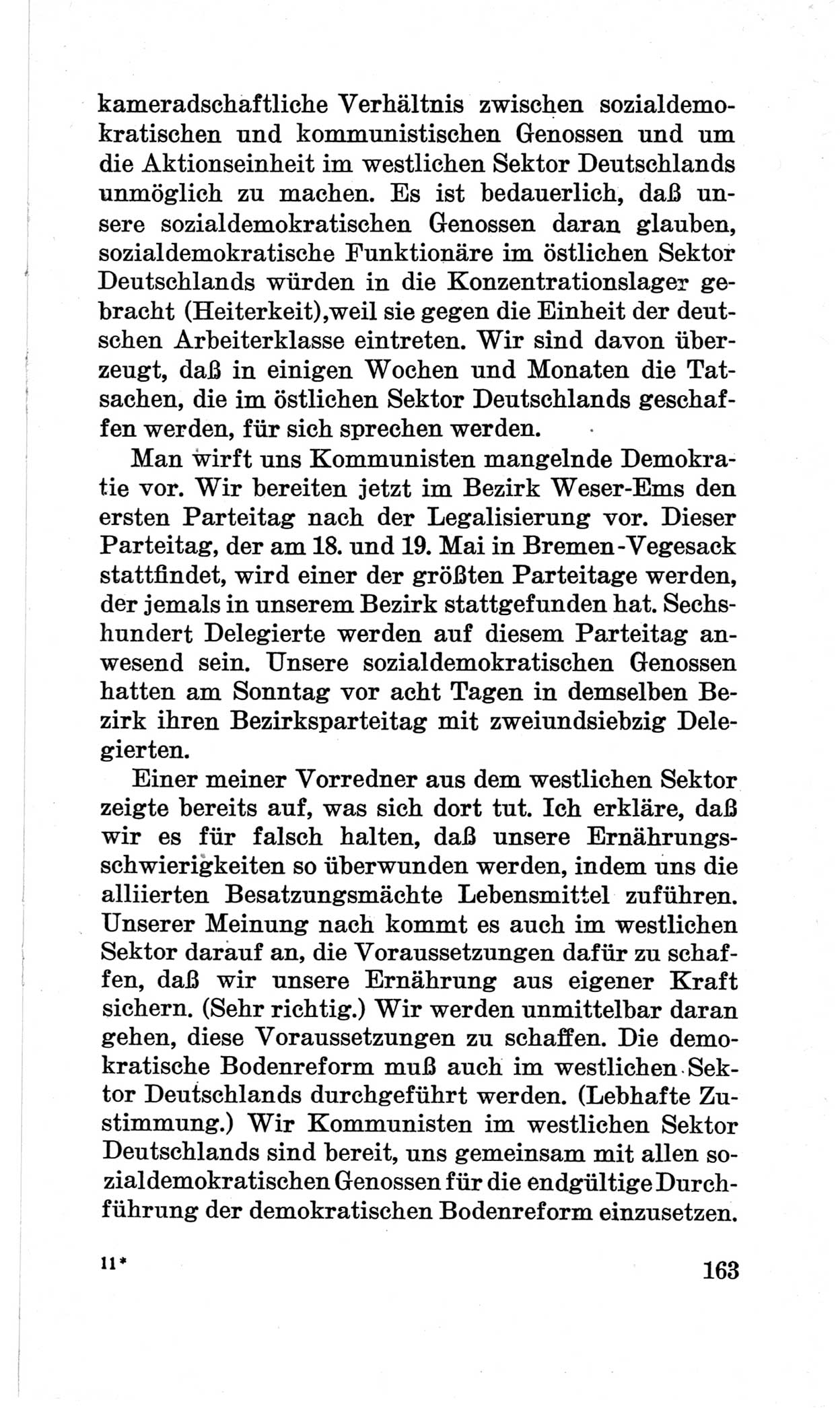 Bericht über die Verhandlungen des 15. Parteitages der Kommunistischen Partei Deutschlands (KPD) [Sowjetische Besatzungszone (SBZ) Deutschlands] am 19. und 20. April 1946 in Berlin, Seite 163 (Ber. Verh. 15. PT KPD SBZ Dtl. 1946, S. 163)