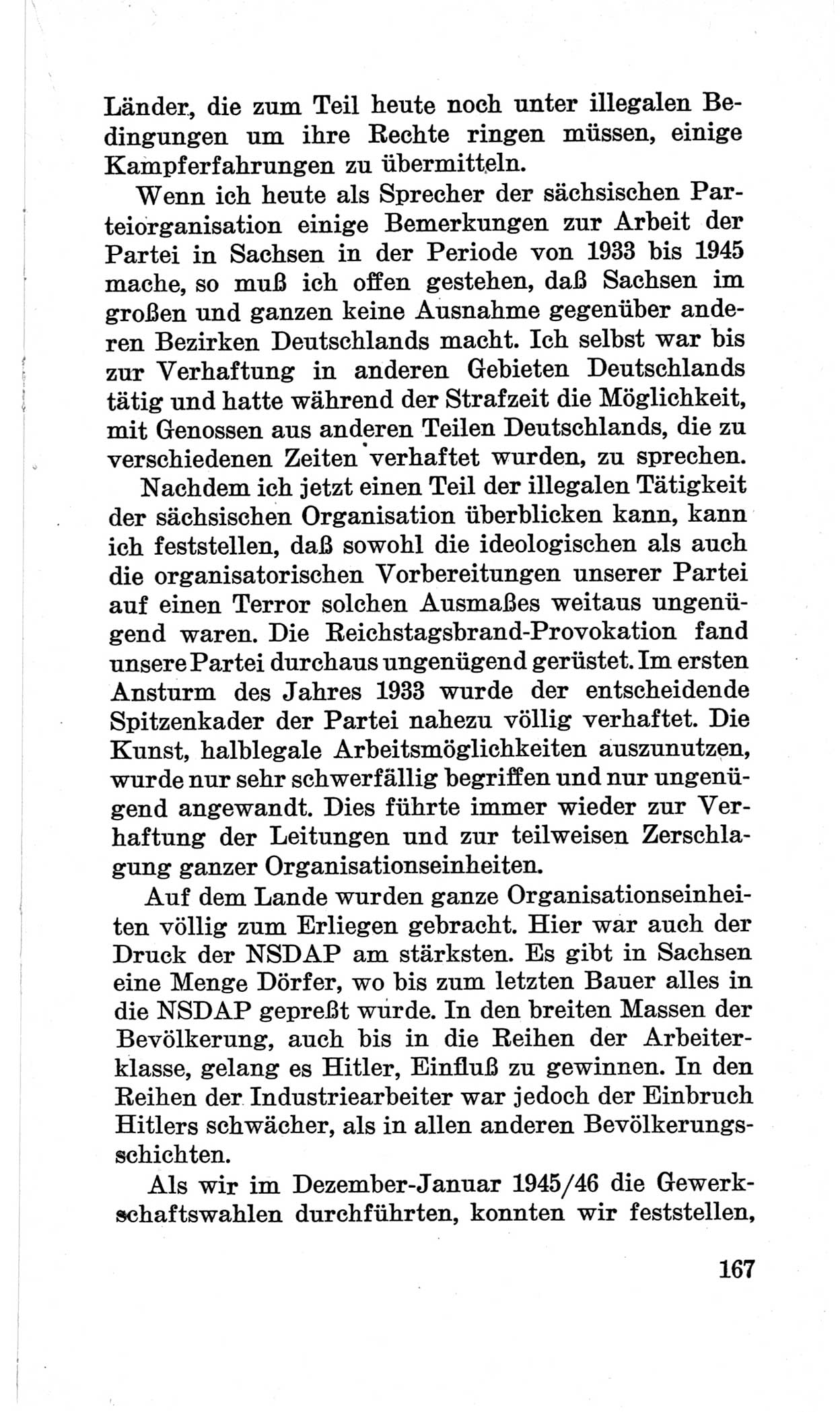 Bericht über die Verhandlungen des 15. Parteitages der Kommunistischen Partei Deutschlands (KPD) [Sowjetische Besatzungszone (SBZ) Deutschlands] am 19. und 20. April 1946 in Berlin, Seite 167 (Ber. Verh. 15. PT KPD SBZ Dtl. 1946, S. 167)