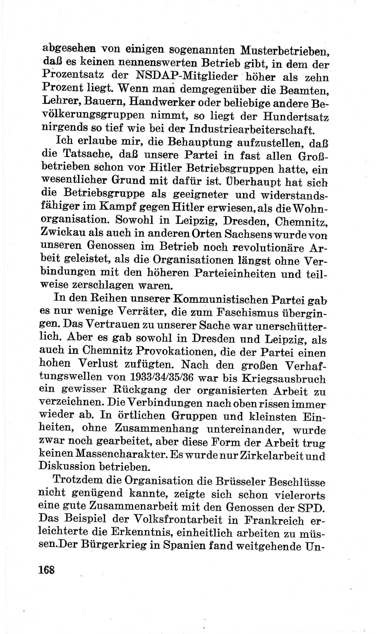 Bericht über die Verhandlungen des 15. Parteitages der Kommunistischen Partei Deutschlands (KPD) [Sowjetische Besatzungszone (SBZ) Deutschlands] am 19. und 20. April 1946 in Berlin, Seite 168 (Ber. Verh. 15. PT KPD SBZ Dtl. 1946, S. 168)