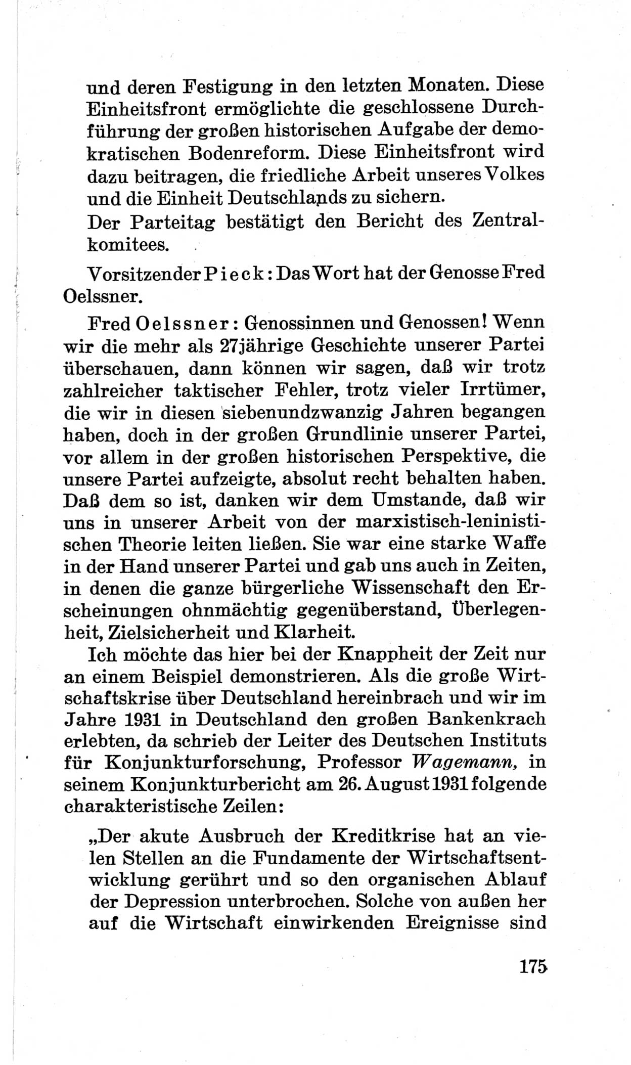 Bericht über die Verhandlungen des 15. Parteitages der Kommunistischen Partei Deutschlands (KPD) [Sowjetische Besatzungszone (SBZ) Deutschlands] am 19. und 20. April 1946 in Berlin, Seite 175 (Ber. Verh. 15. PT KPD SBZ Dtl. 1946, S. 175)