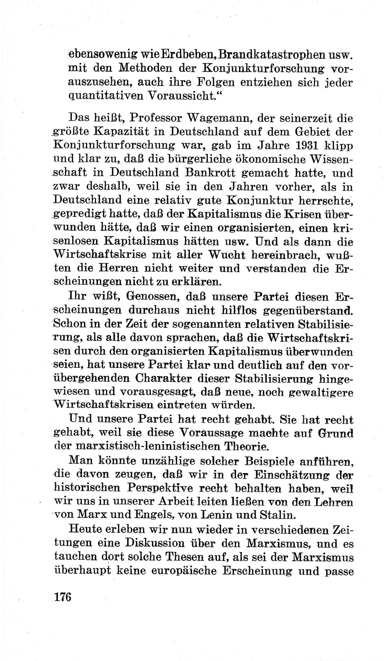 Bericht über die Verhandlungen des 15. Parteitages der Kommunistischen Partei Deutschlands (KPD) [Sowjetische Besatzungszone (SBZ) Deutschlands] am 19. und 20. April 1946 in Berlin, Seite 176 (Ber. Verh. 15. PT KPD SBZ Dtl. 1946, S. 176)